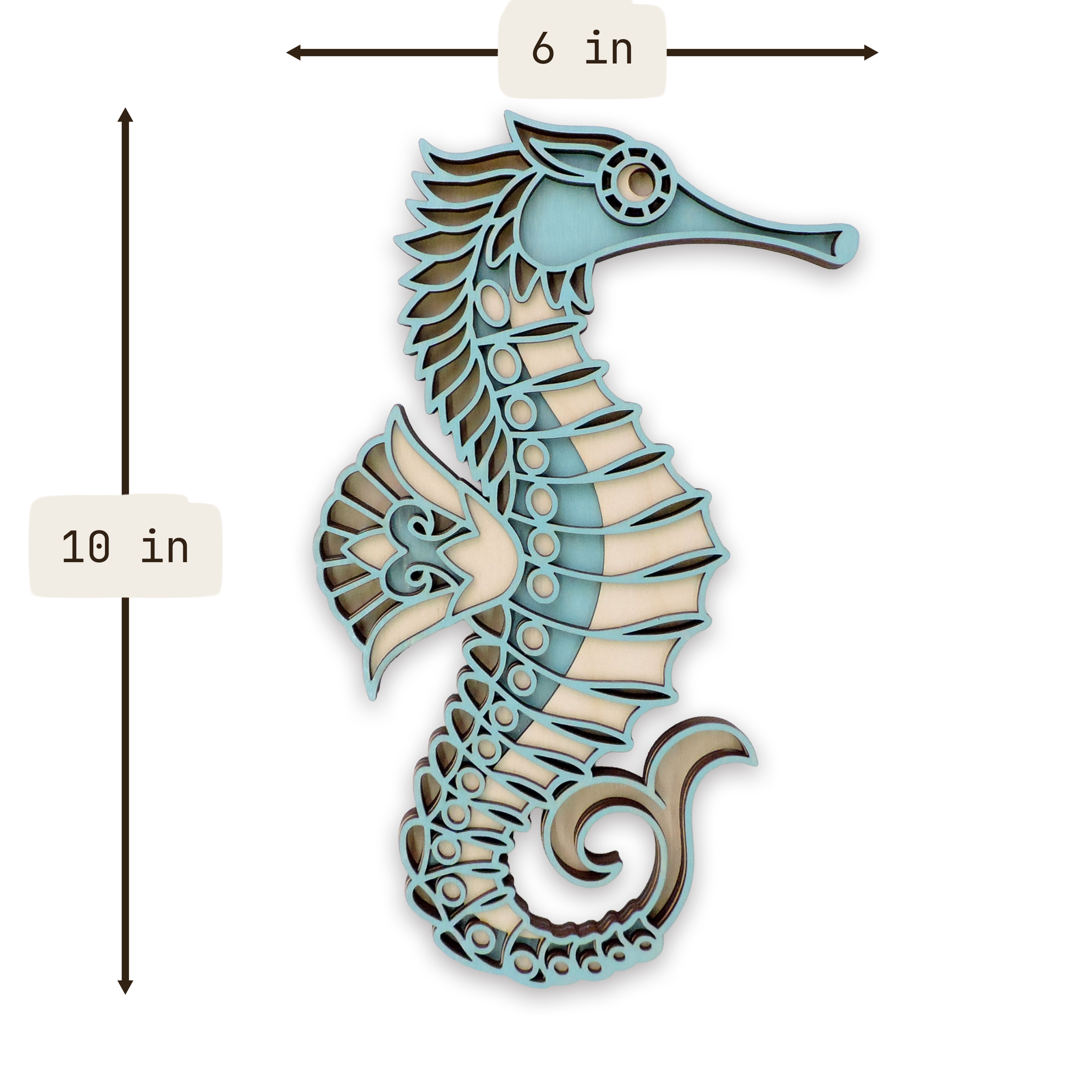 Multilayer 3D laser-cut seahorse wall art, Baltic Birch Plywood
