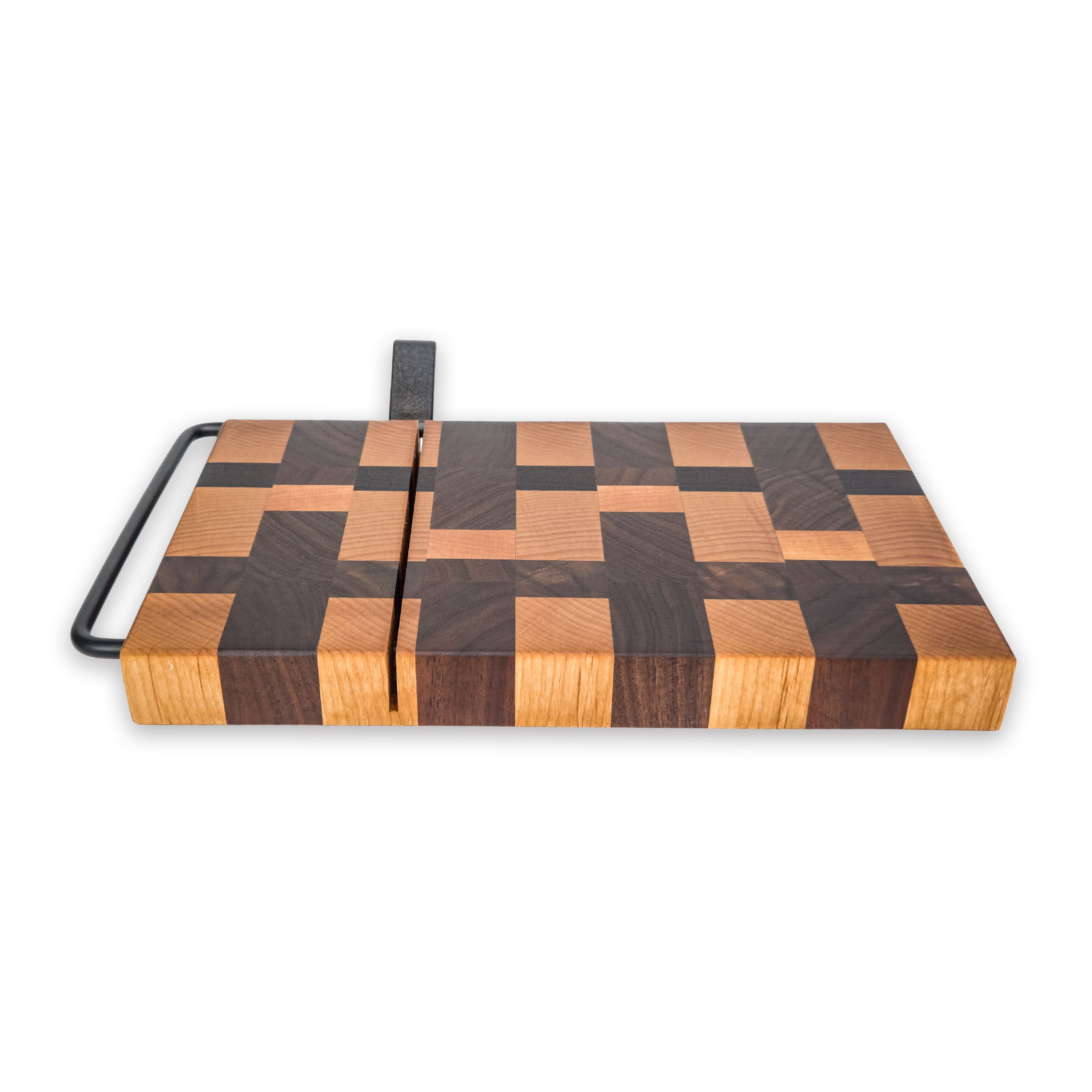 End grain maple & walnut cheese slicer board with wire cutter, oiled hardwood