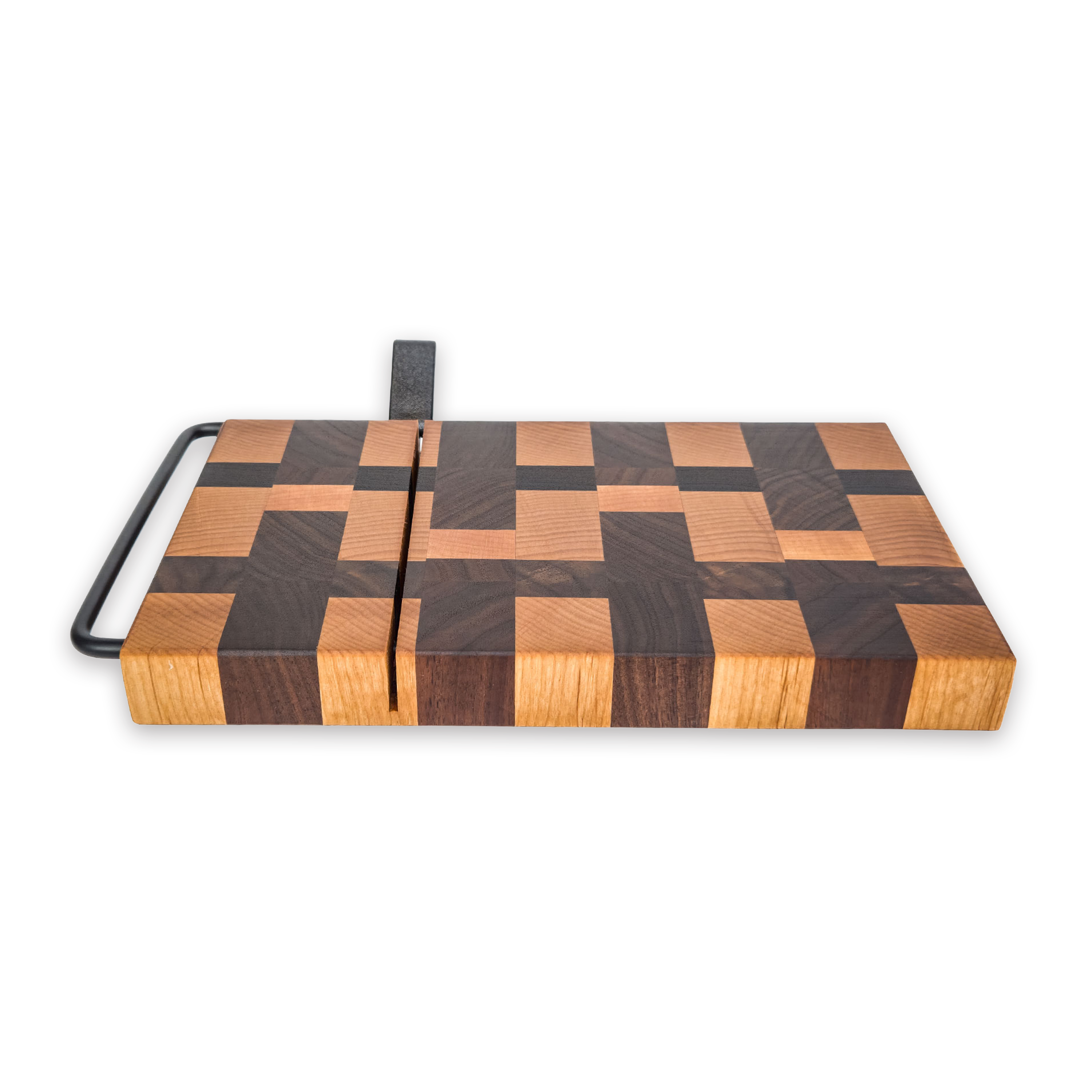 End grain maple & walnut cheese slicer board with wire cutter, oiled hardwood