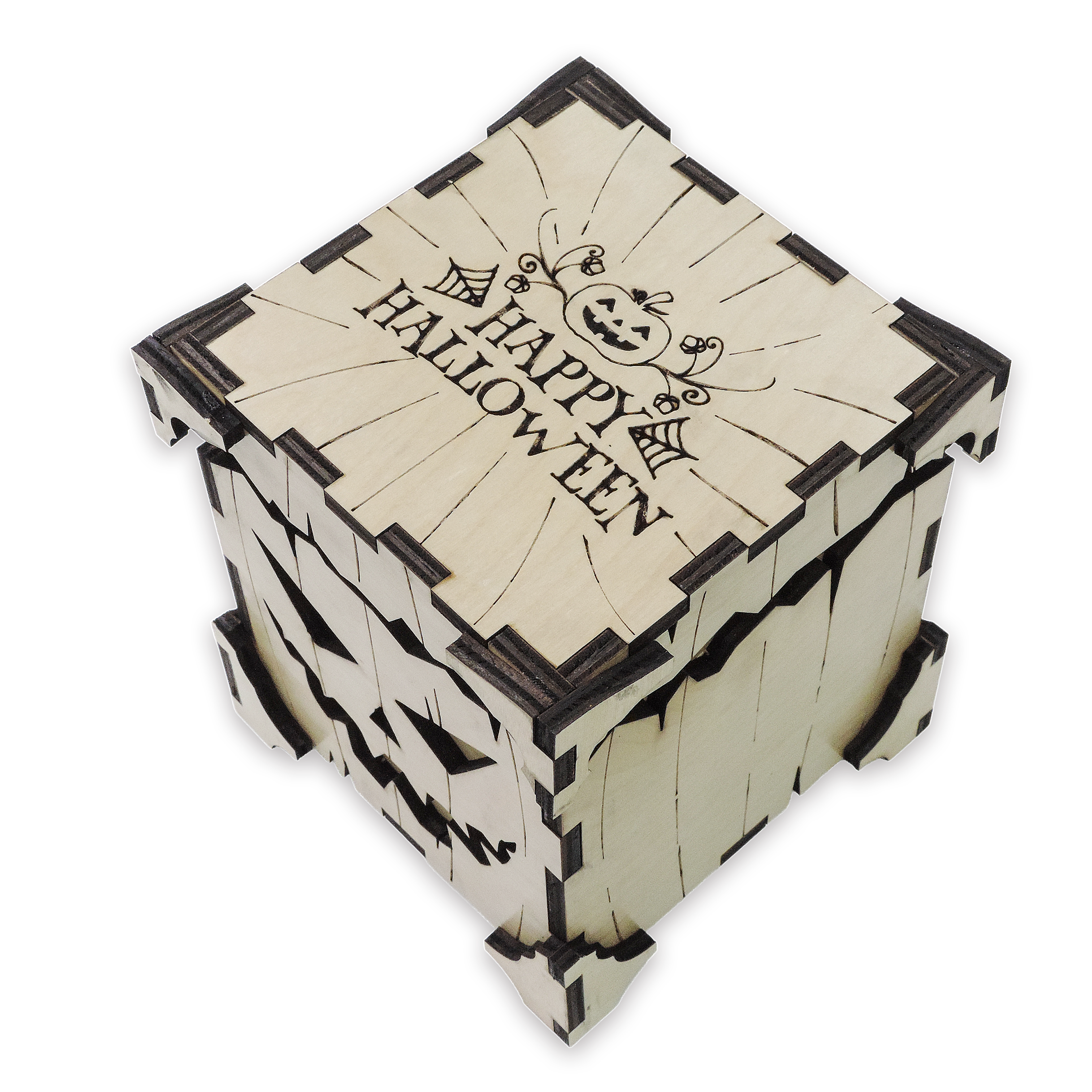 Laser-cut pumpkin candy holder, ¼ in cabinet-grade plywood