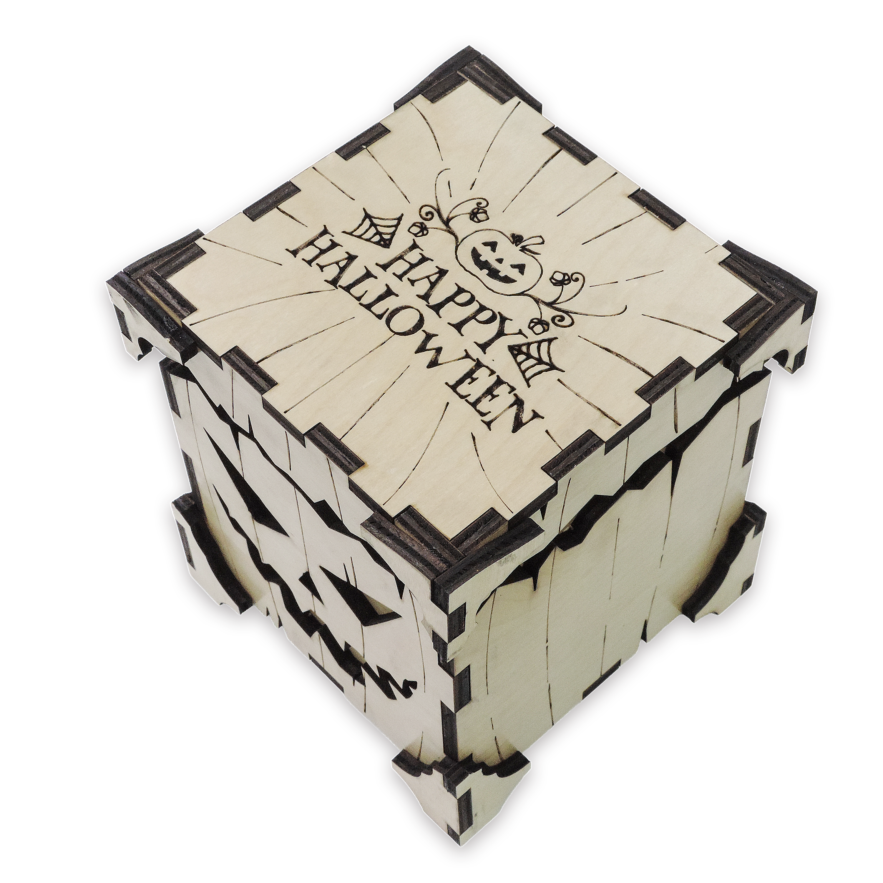 Laser-cut pumpkin candy holder, ¼ in cabinet-grade plywood