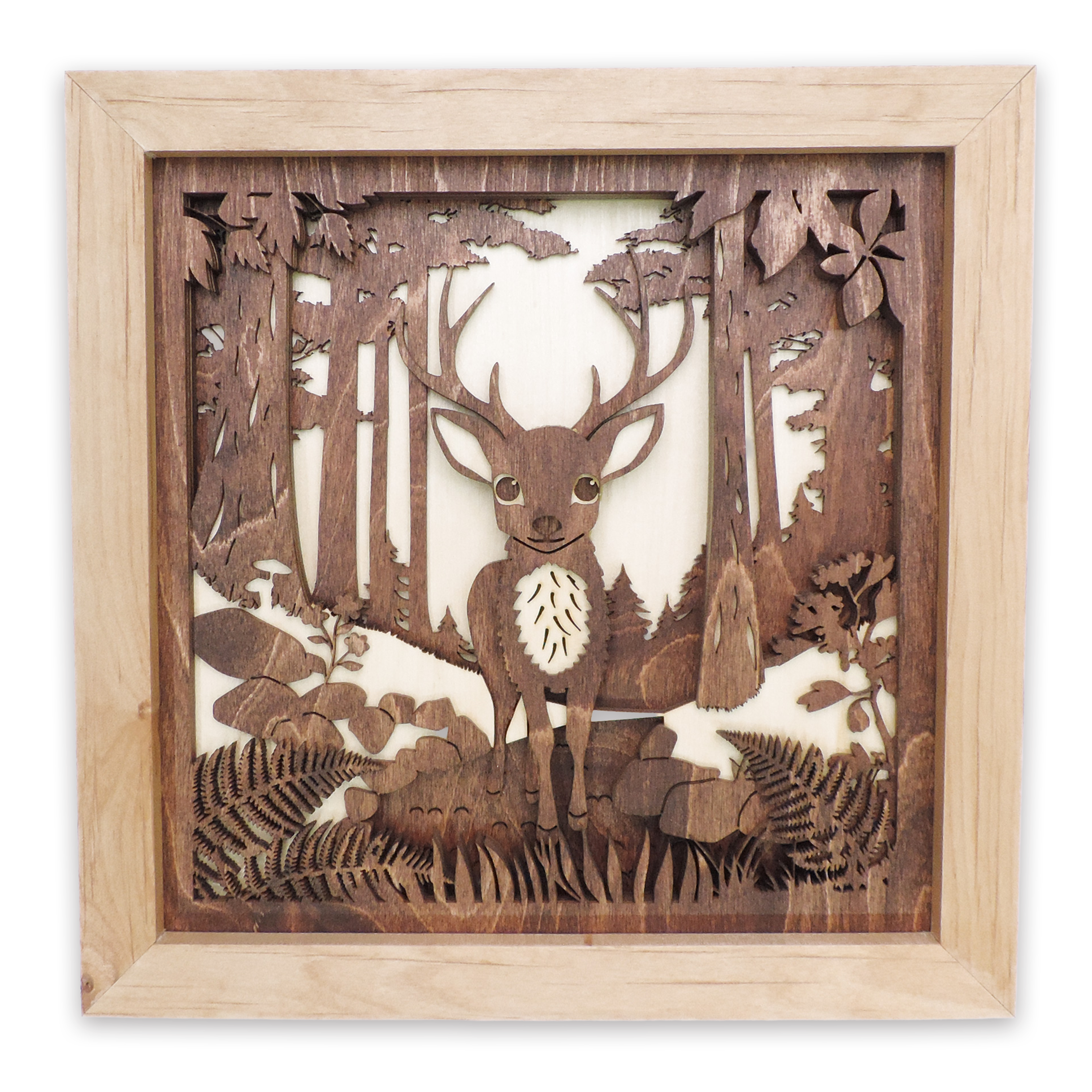 Multilayer 3D laser-cut baby deer wall art, Baltic Birch Plywood