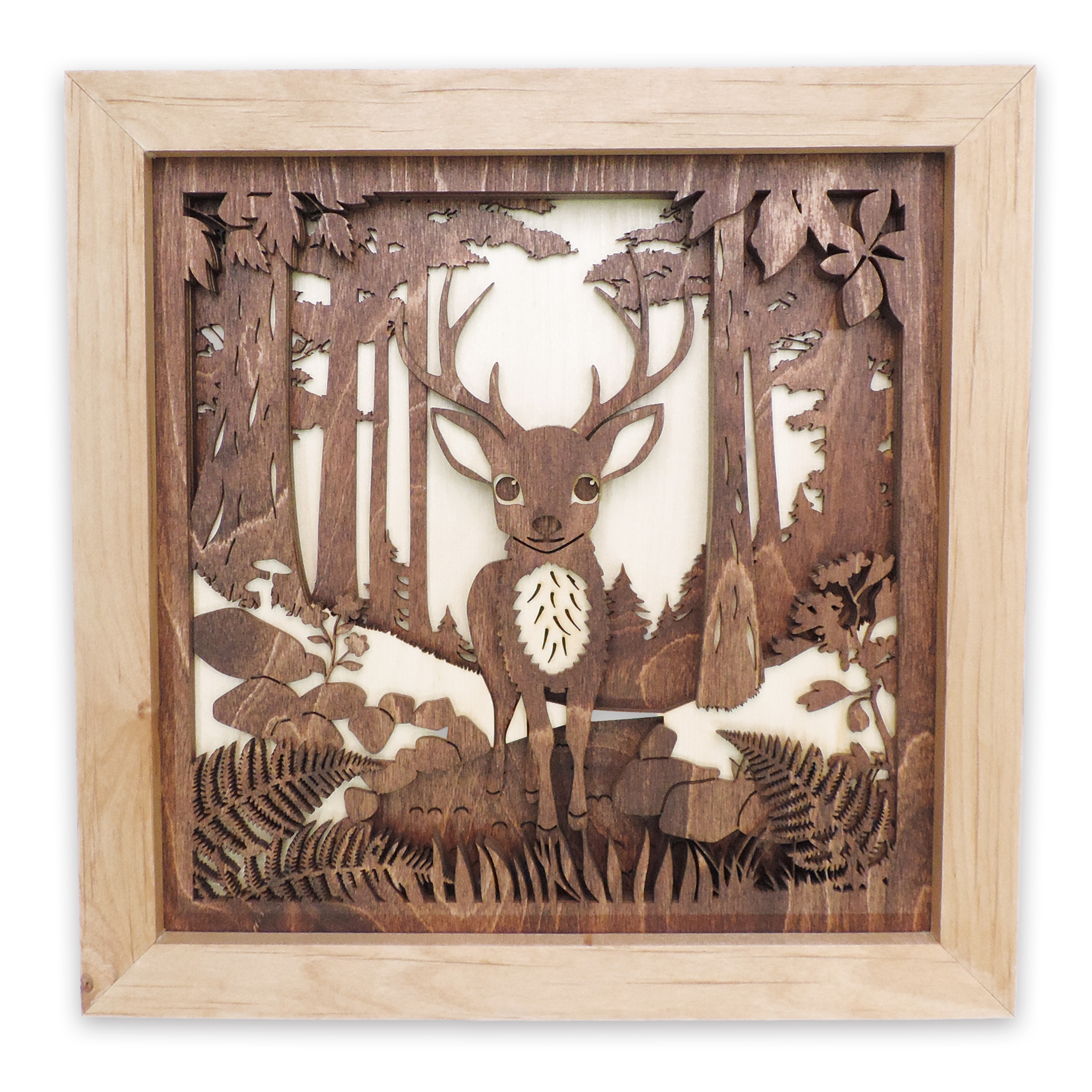 Multilayer 3D laser-cut baby deer wall art, Baltic Birch Plywood
