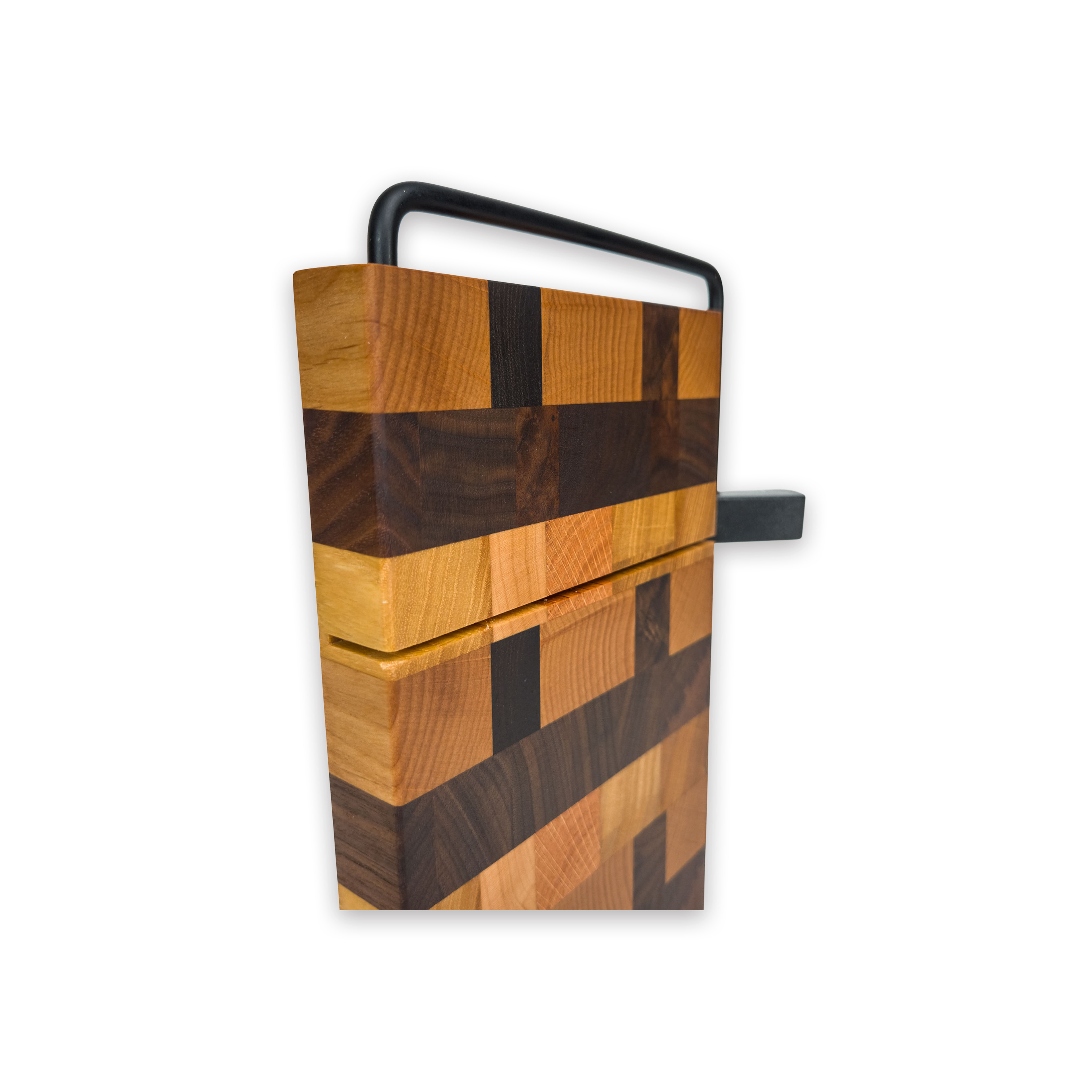 End grain oak, cherry & walnut cheese slicer board with wire cutter, oiled hardwood