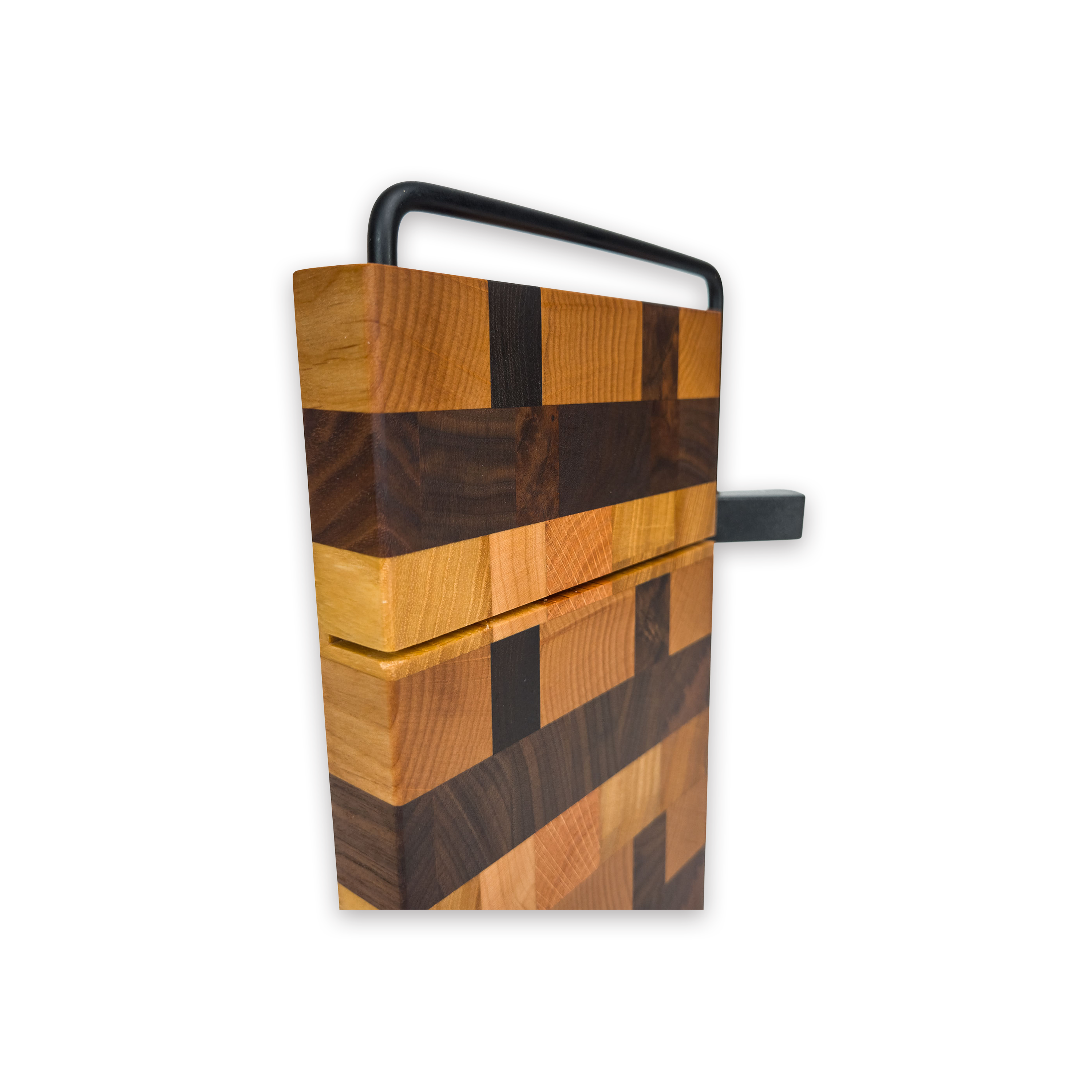 End grain oak, cherry & walnut cheese slicer board with wire cutter, oiled hardwood
