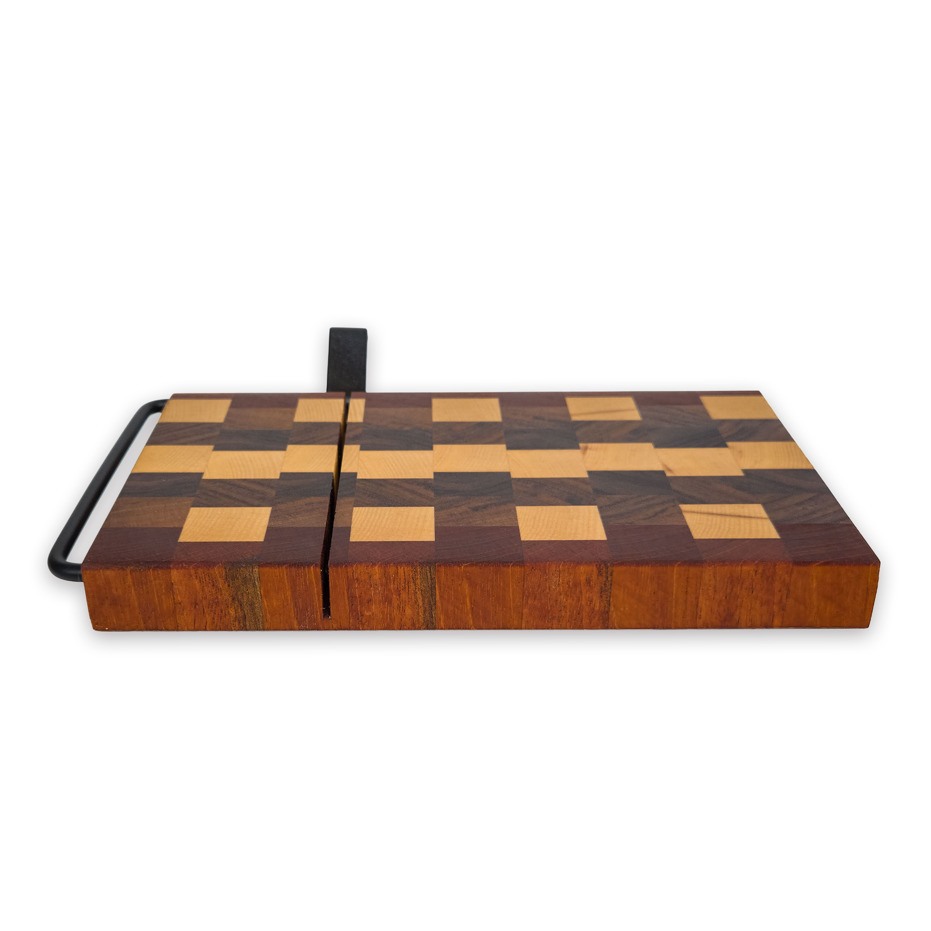 End grain maple, walnut & cherry cheese slicer board with wire cutter, oiled hardwood