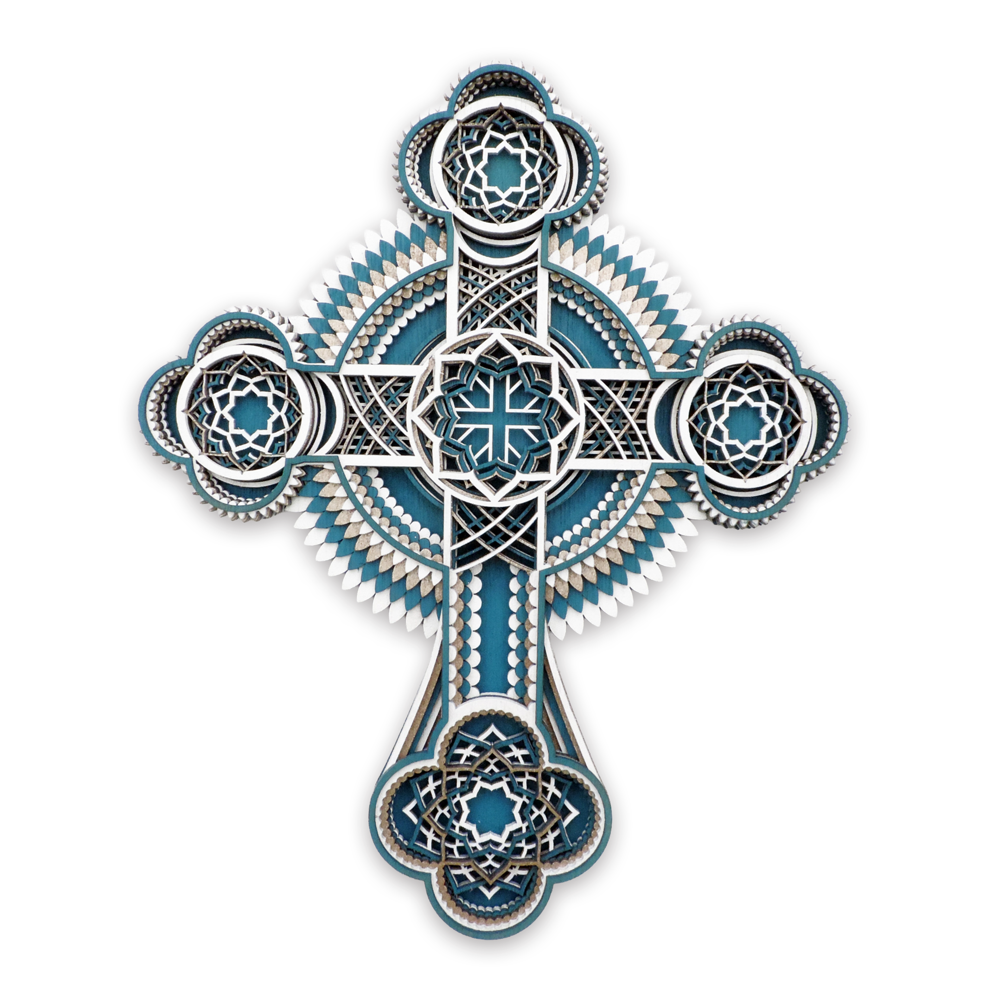 Multilayer 3D laser-cut Christian cross wall art, Baltic Birch Plywood