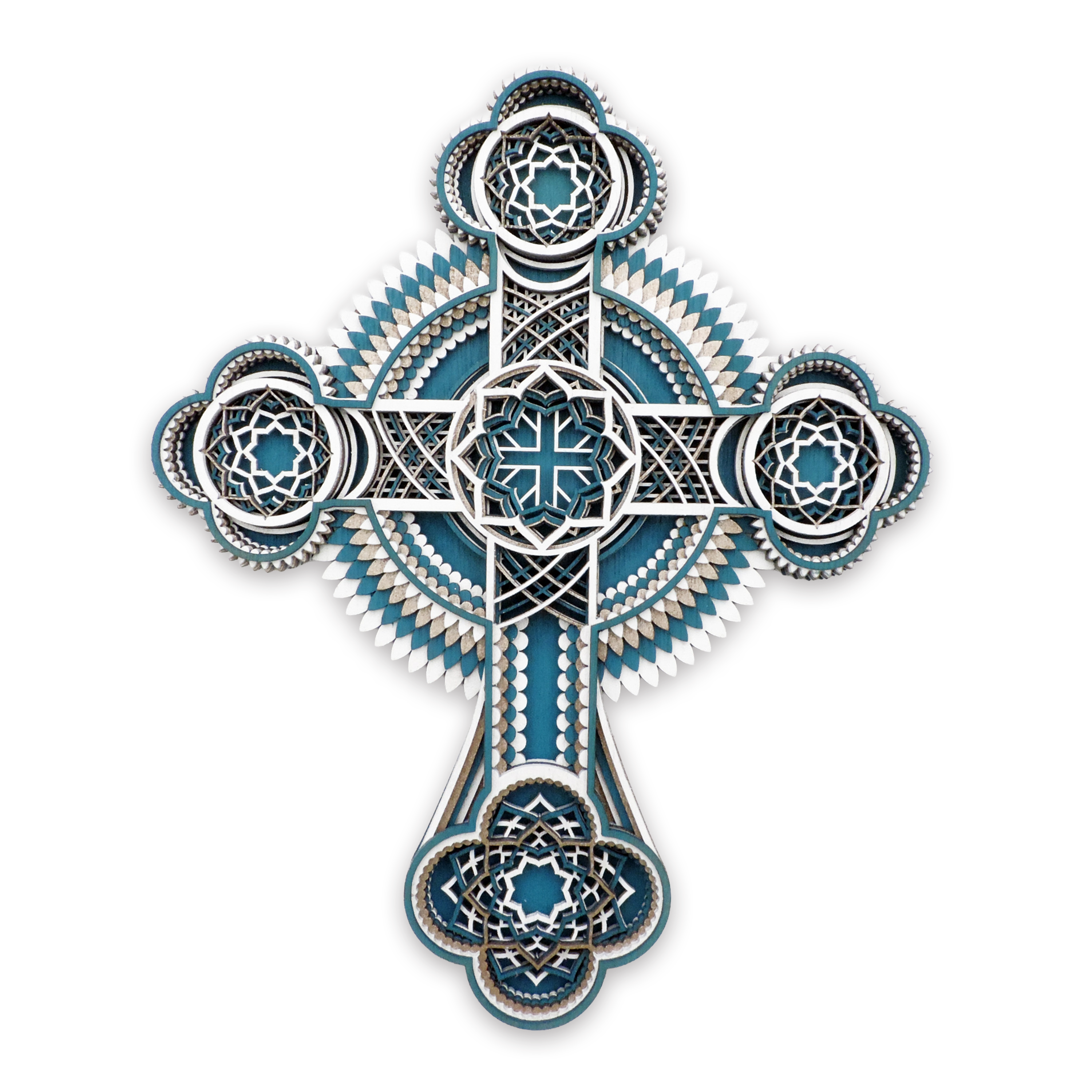 Multilayer 3D laser-cut Christian cross wall art, Baltic Birch Plywood