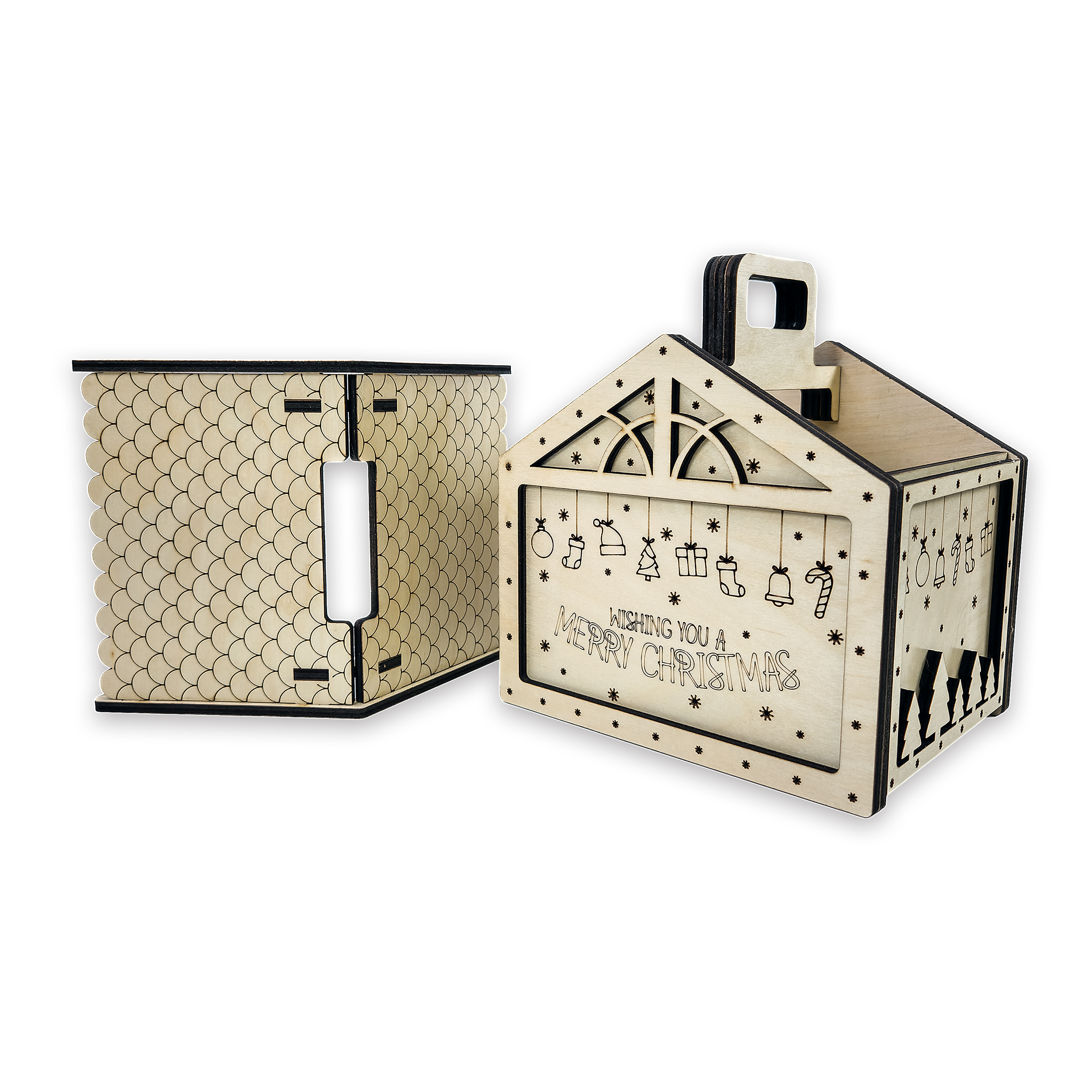Laser-cut christmas gift box, ¼ in cabinet-grade plywood