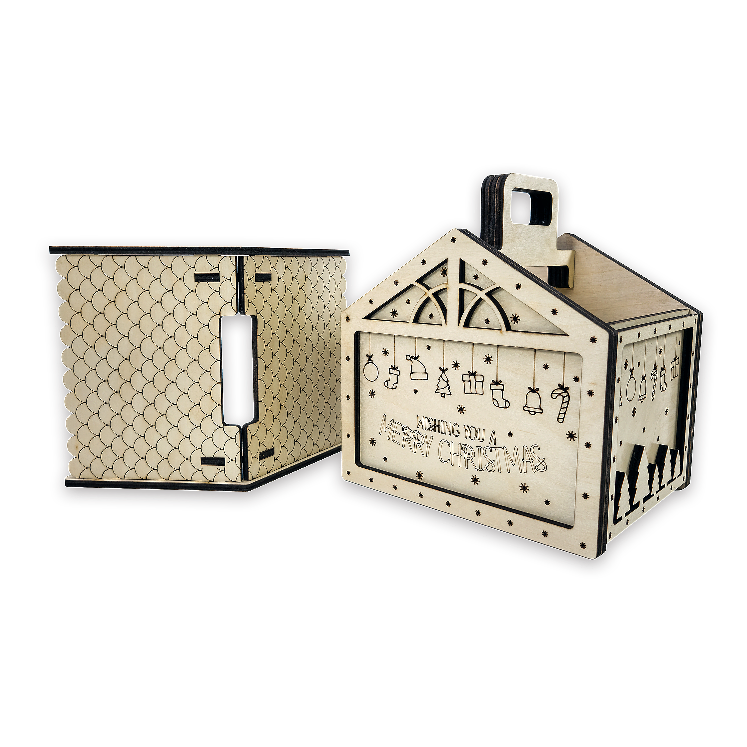 Laser-cut christmas gift box, ¼ in cabinet-grade plywood