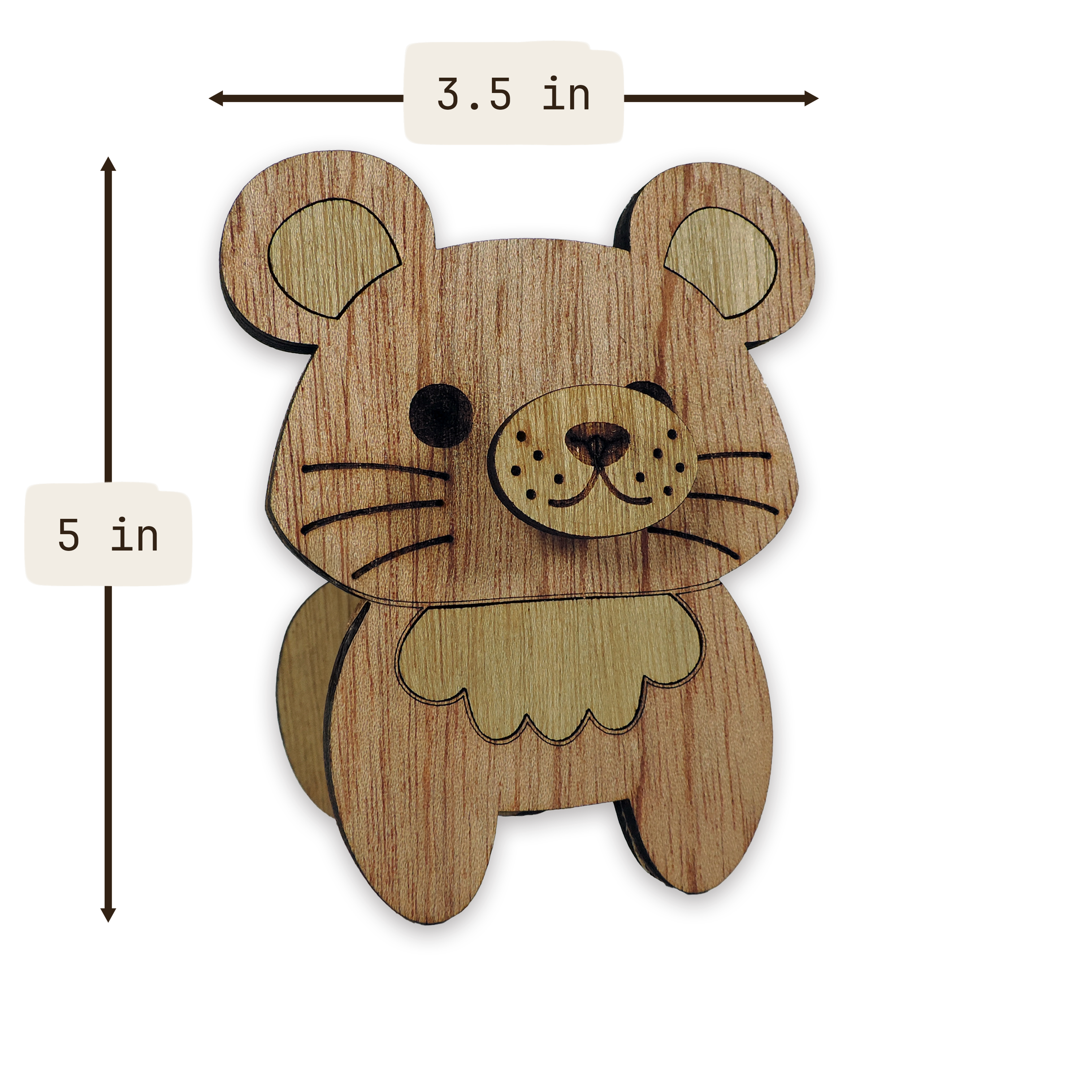Laser-cut mouse glasses holder, 5 mm plywood — cherry, blank (3.5 × 5 in)