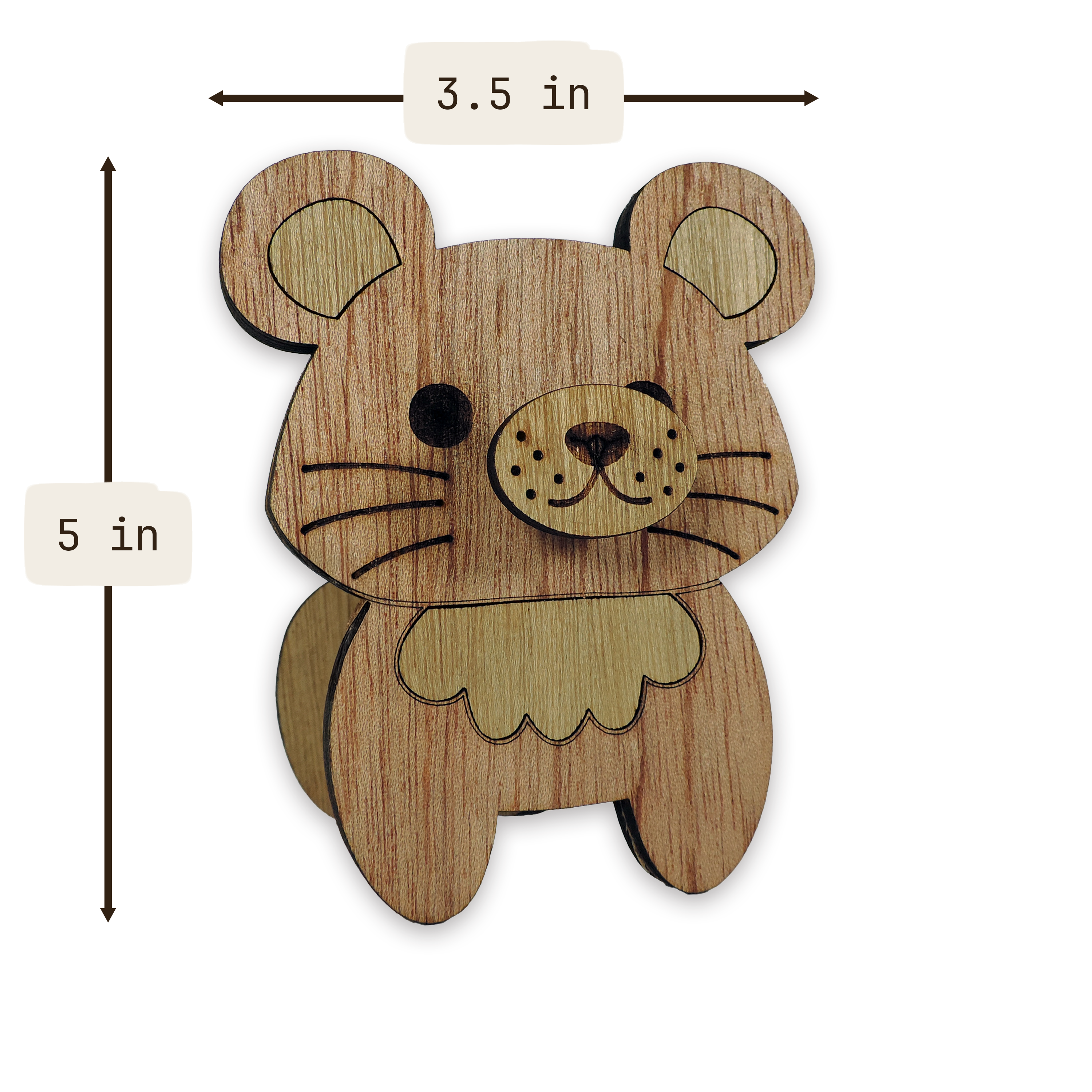 Laser-cut mouse glasses holder, 5 mm plywood — cherry, blank (3.5 × 5 in)