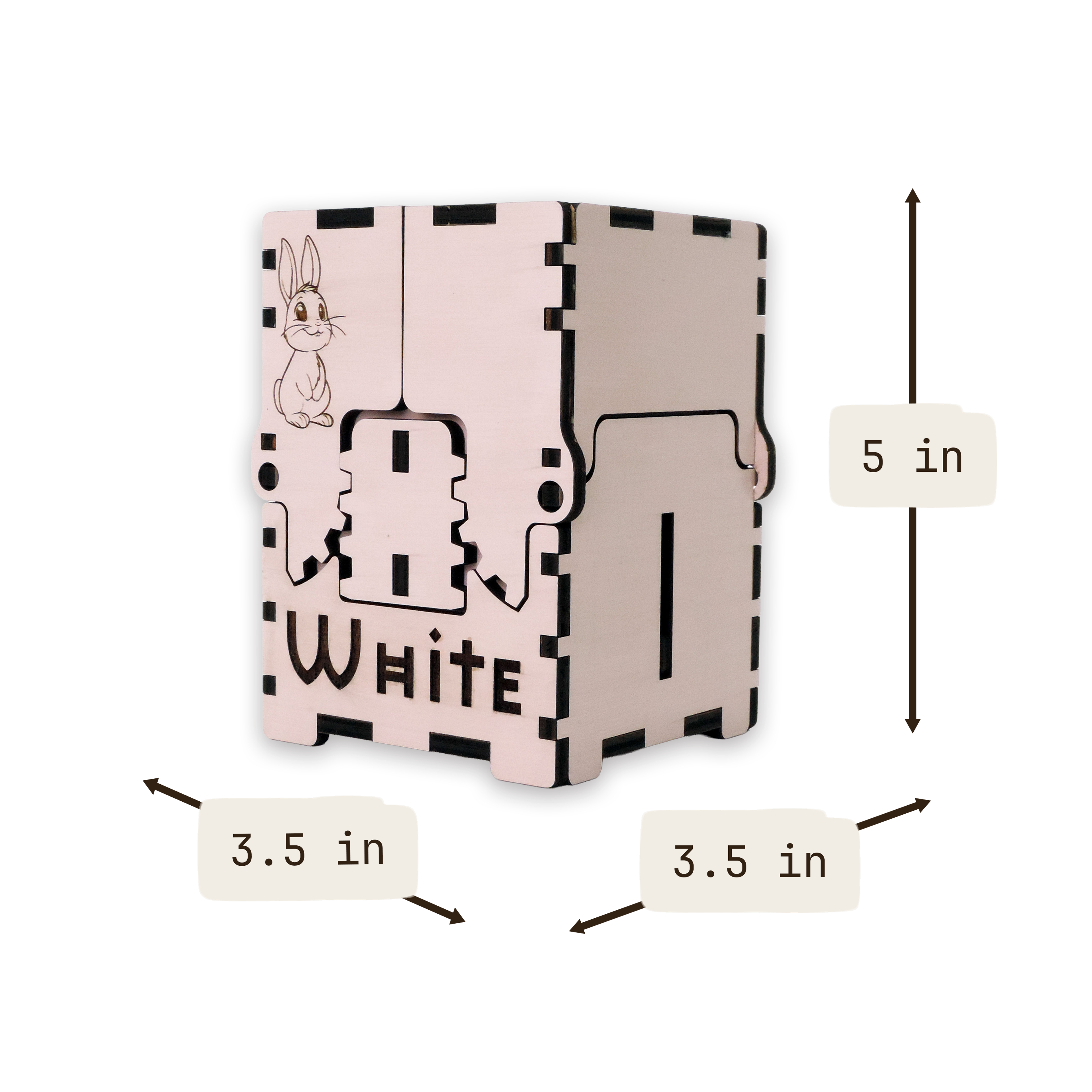 Laser-cut white rabbit box, pink-painted birch plywood — small (3.5 × 5 in)