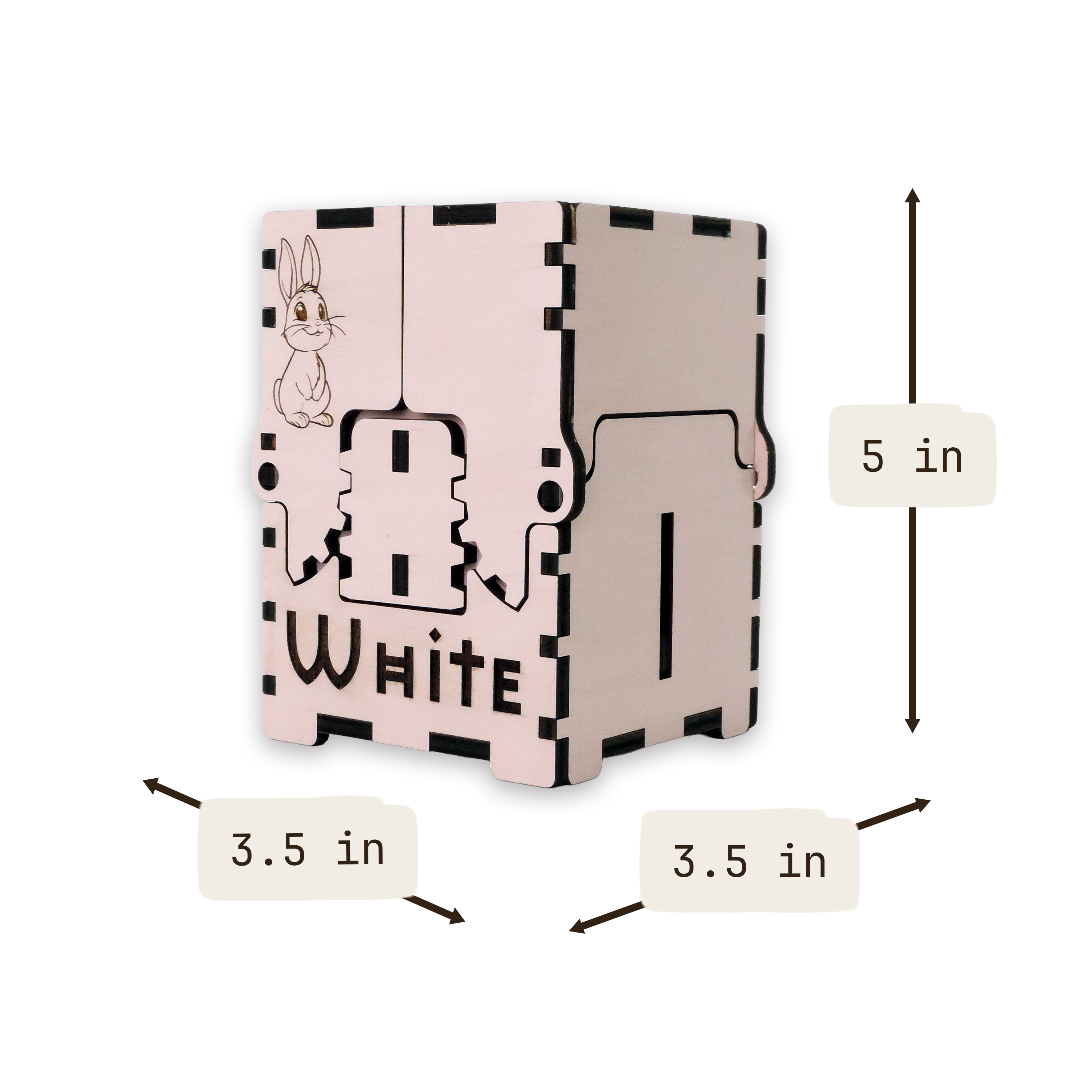 Laser-cut white rabbit box, pink-painted birch plywood — small (3.5 × 5 in)
