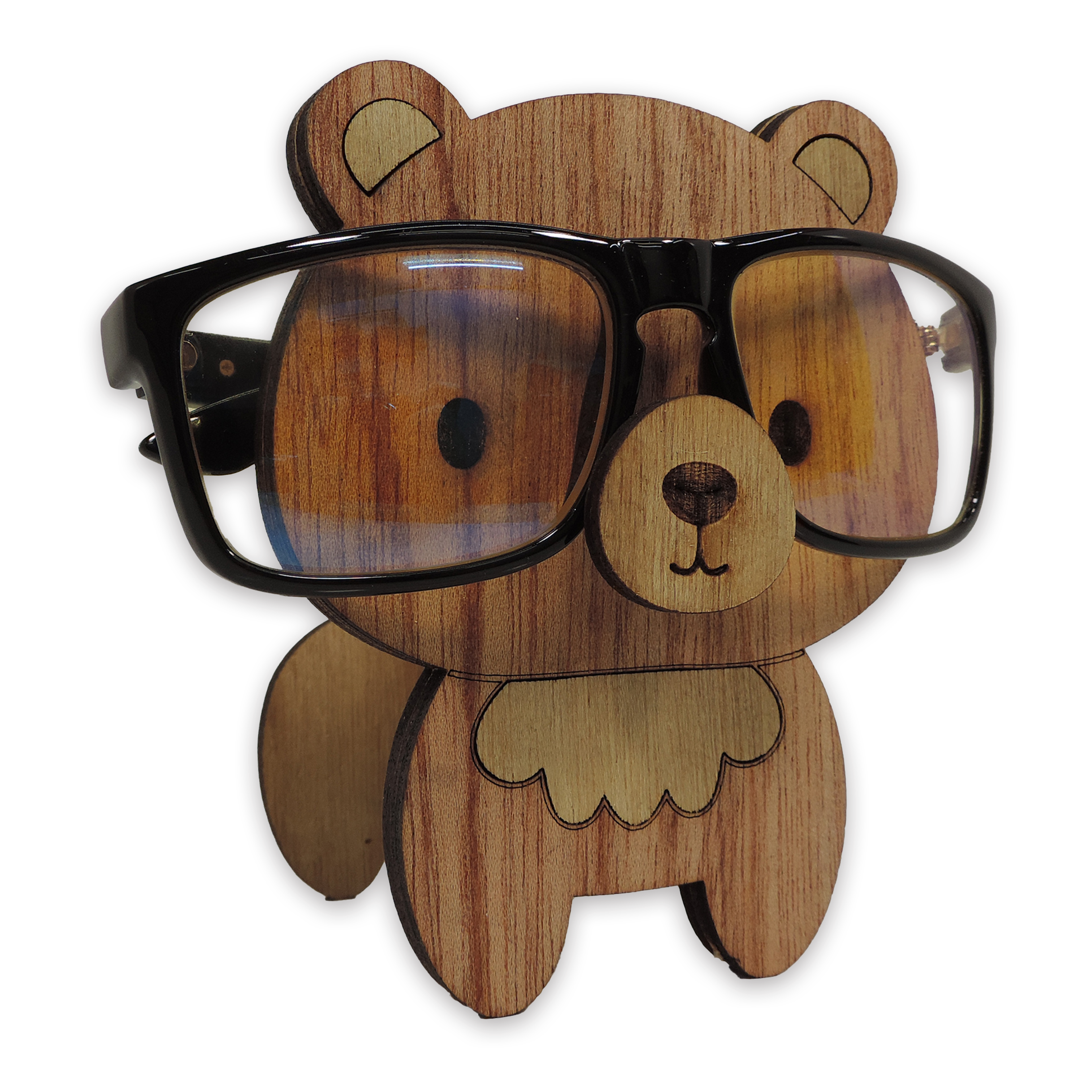 Laser-cut bear glasses holder, 5 mm plywood — cherry, blank (3.5 × 5 in)