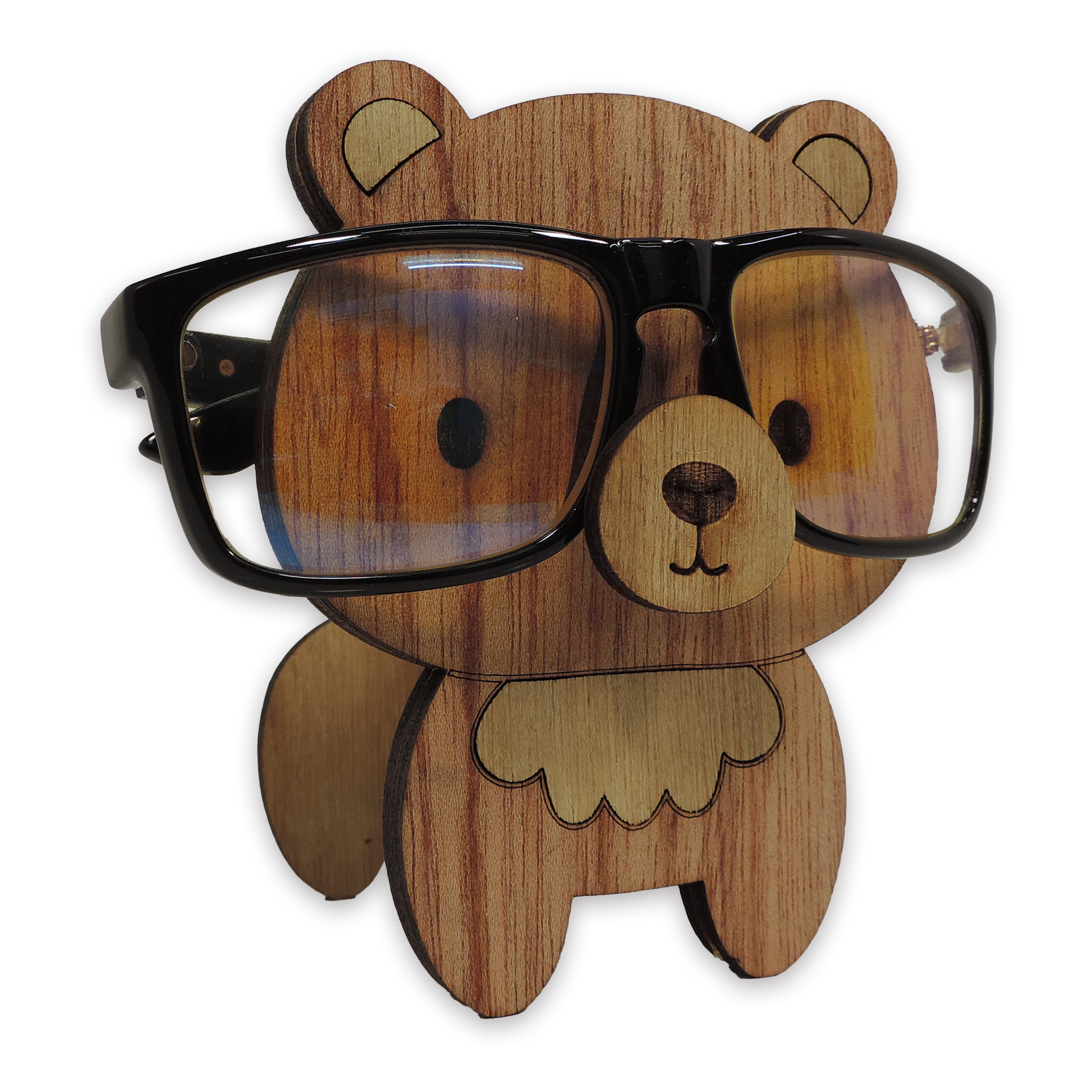 Laser-cut bear glasses holder, 5 mm plywood — cherry, blank (3.5 × 5 in)