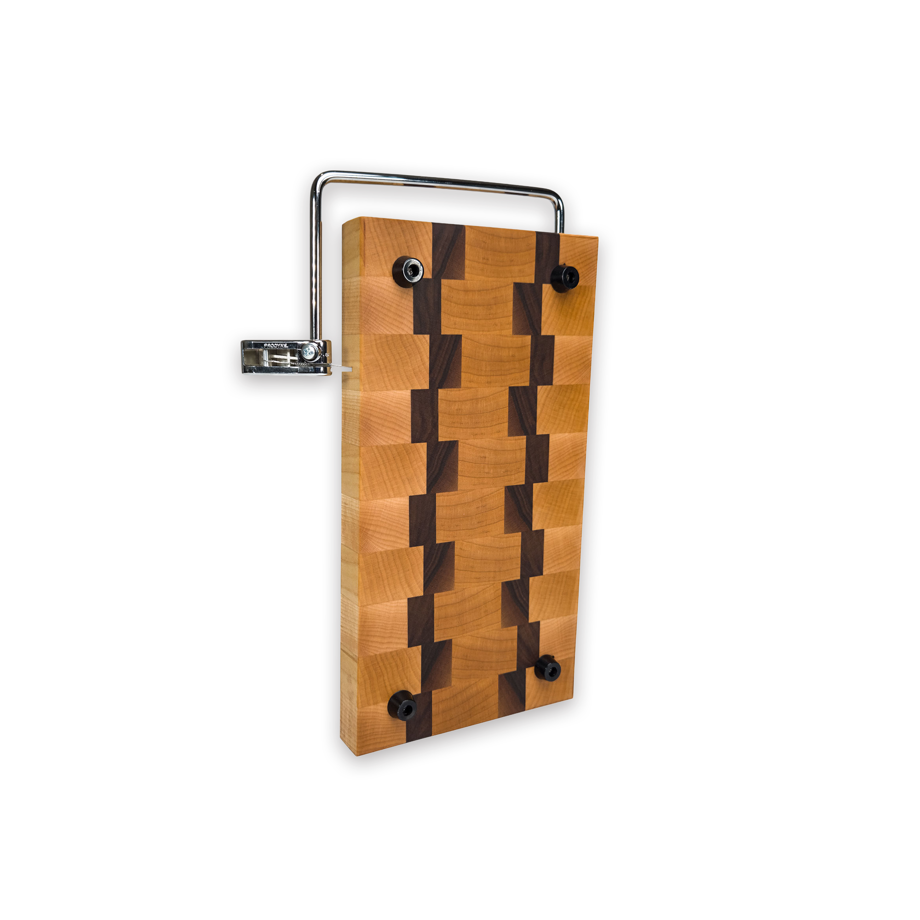 End grain maple & walnut cheese slicer board with wire cutter, oiled hardwood
