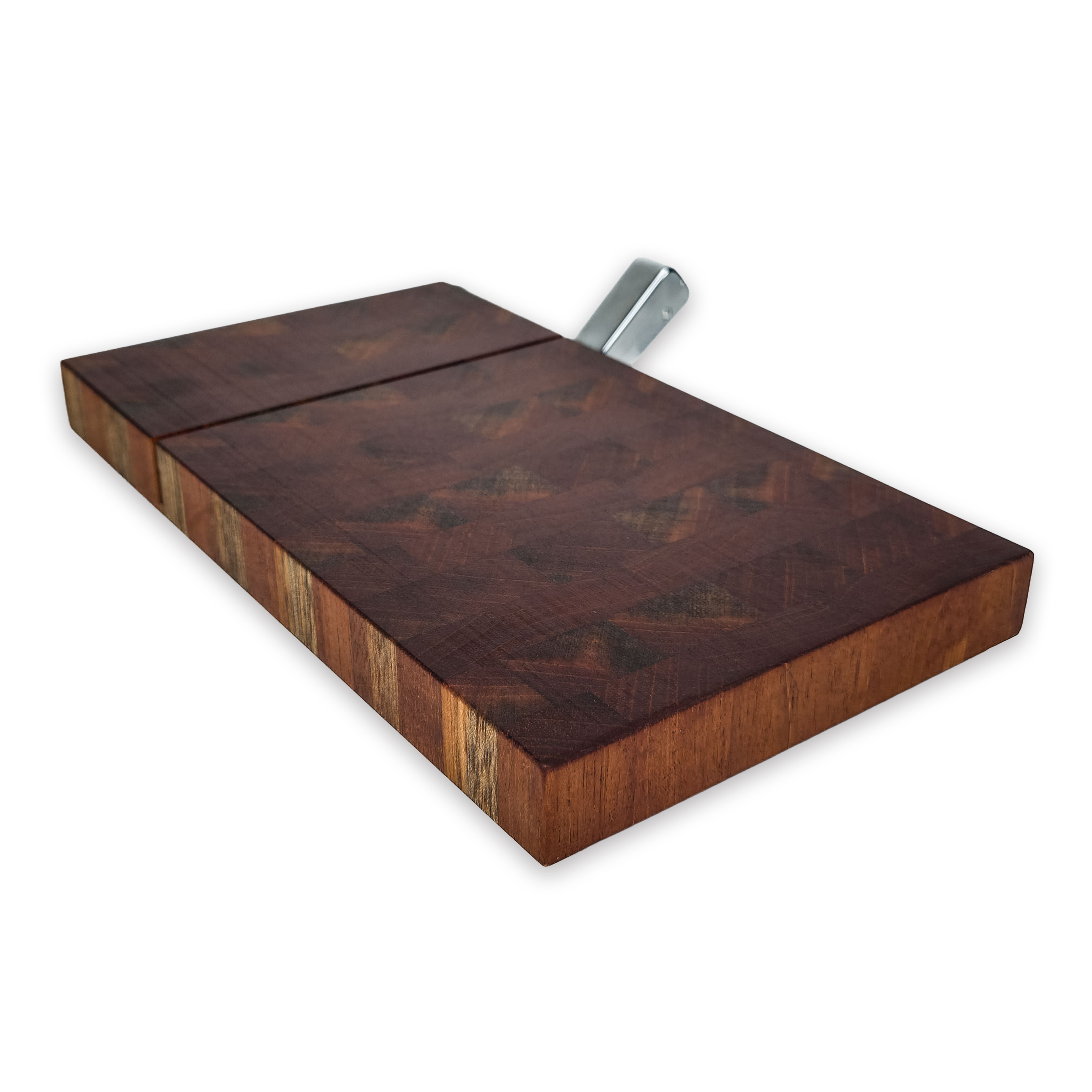 End grain walnut cheese slicer board with wire cutter, oiled hardwood