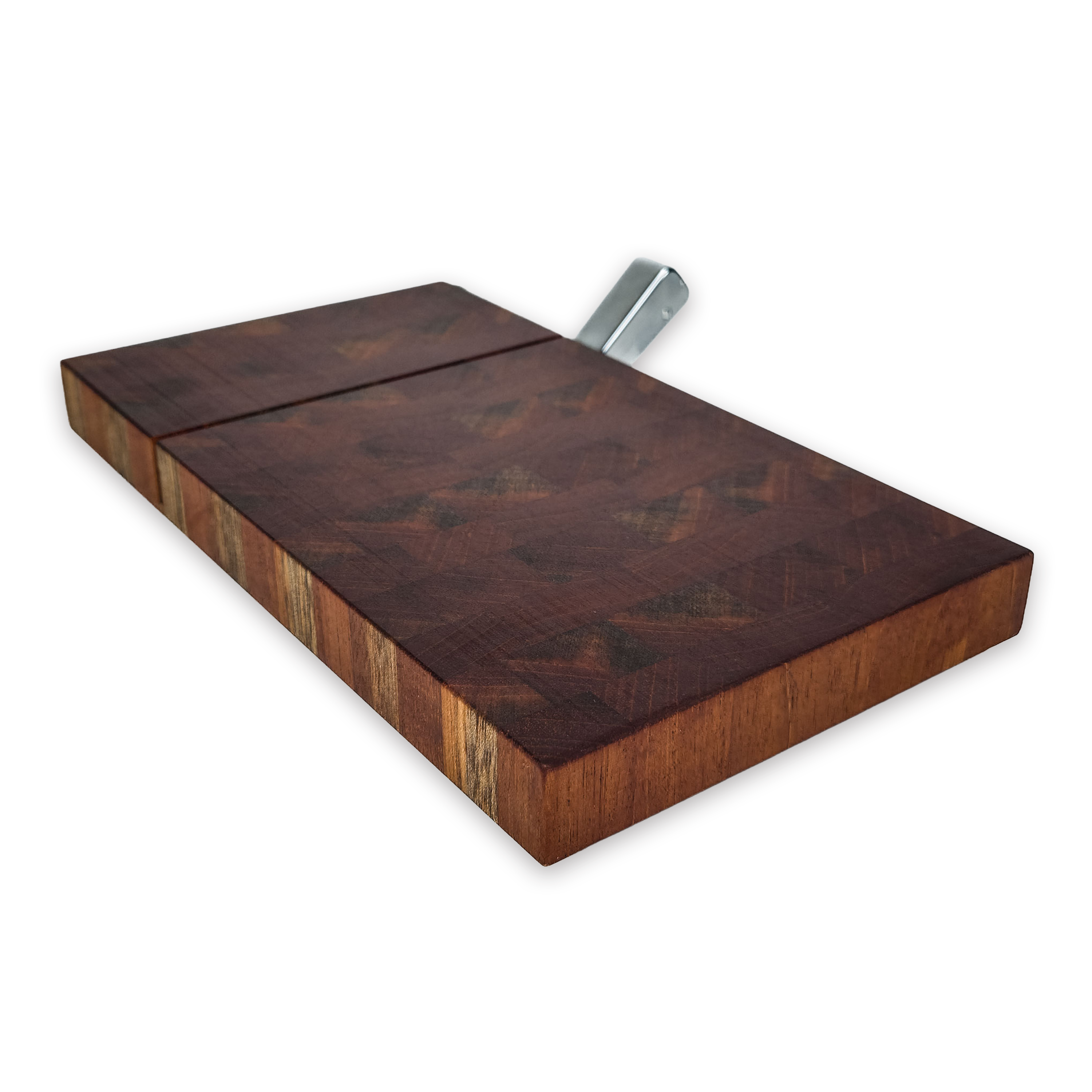 End grain walnut cheese slicer board with wire cutter, oiled hardwood