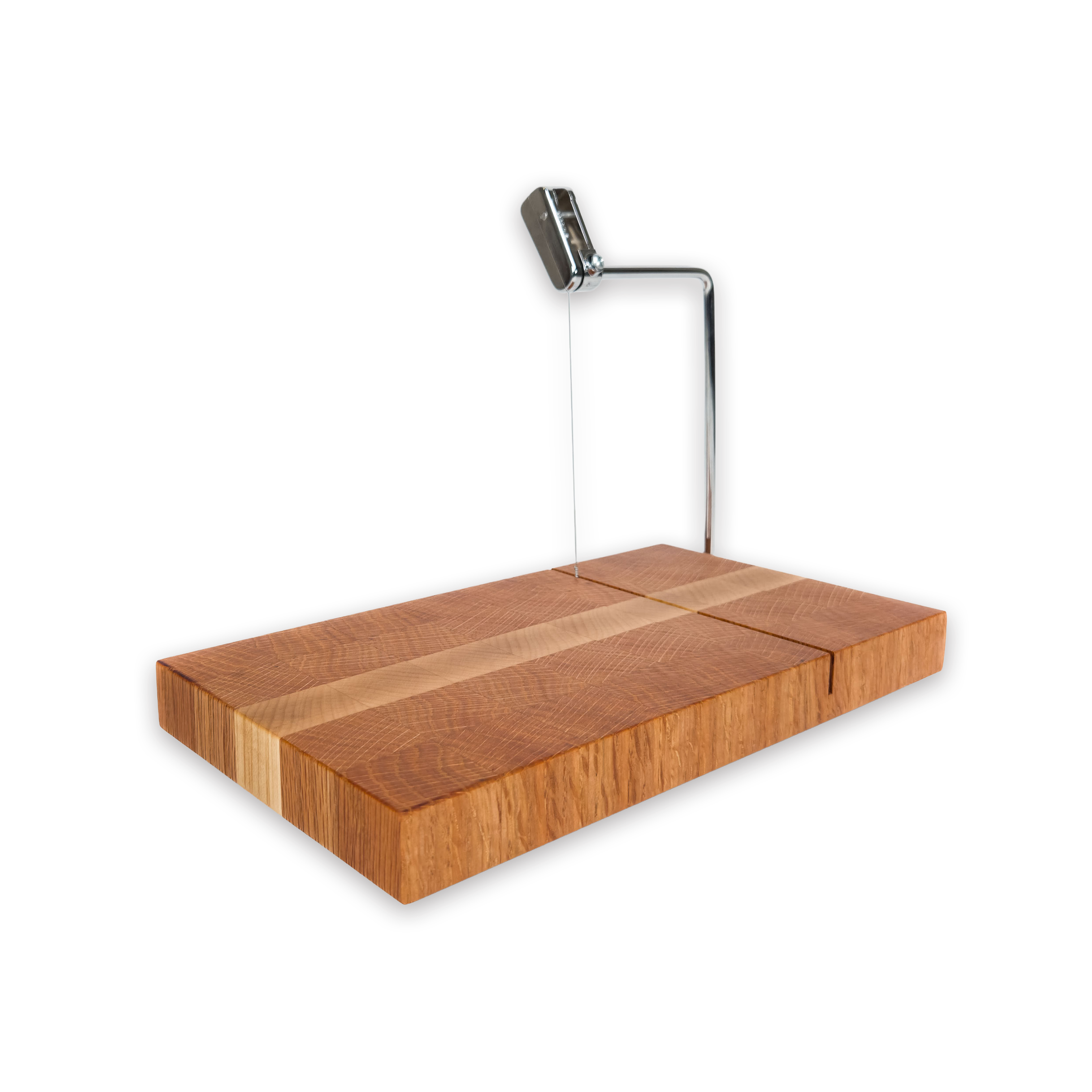 End grain oak & maple cheese slicer board with wire cutter, oiled hardwood