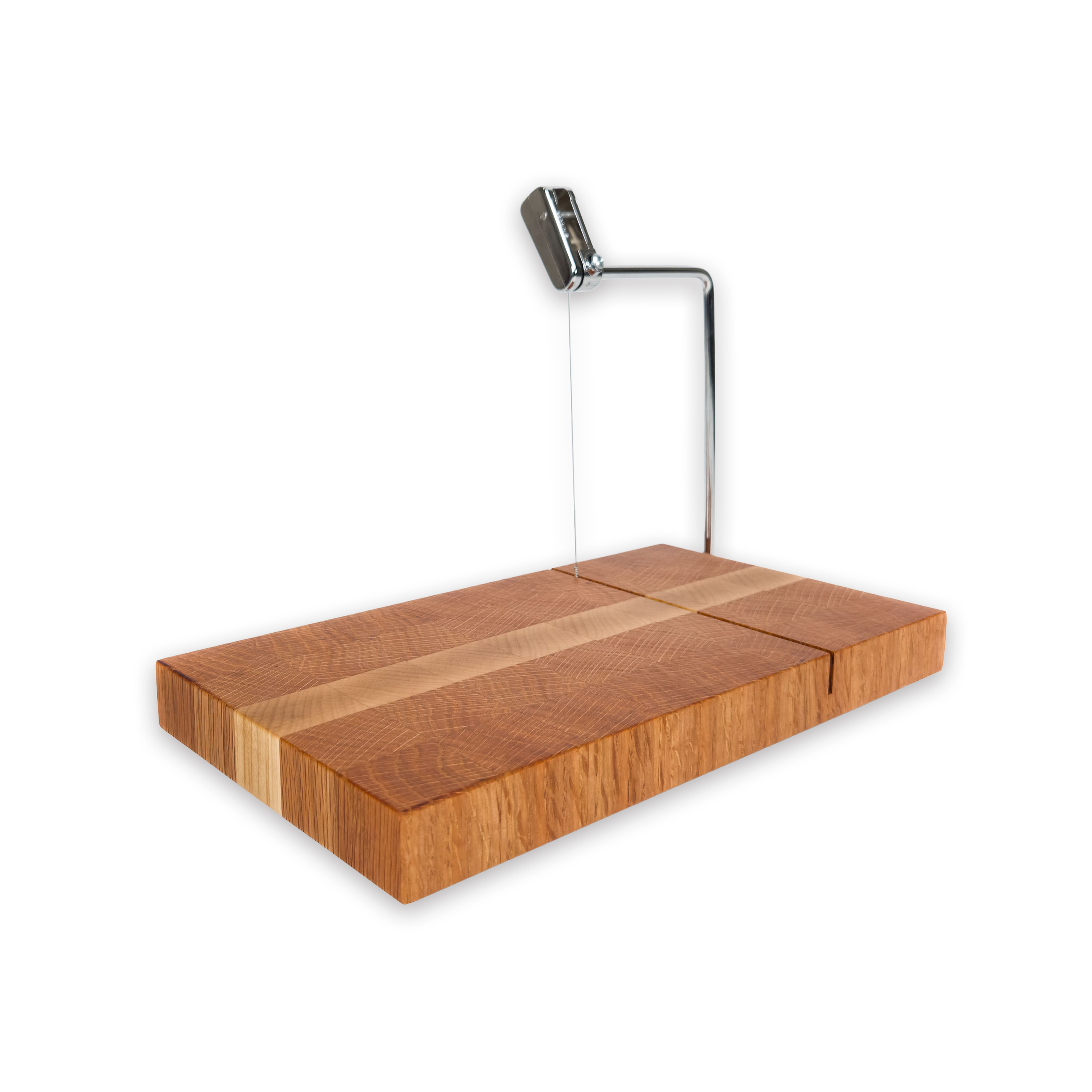 End grain oak & maple cheese slicer board with wire cutter, oiled hardwood