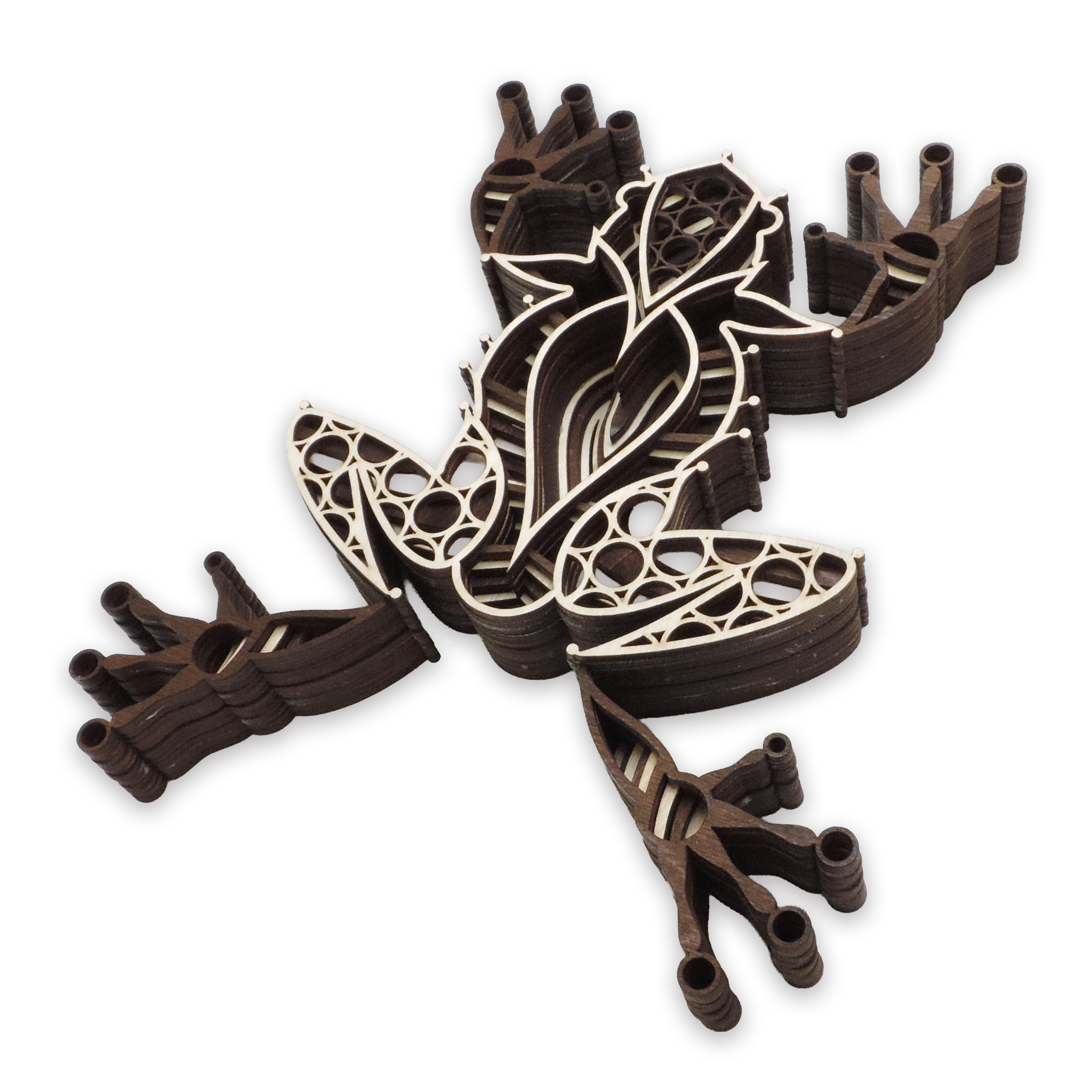 Multilayer 3D laser-cut leaping frog wall art, Baltic Birch Plywood