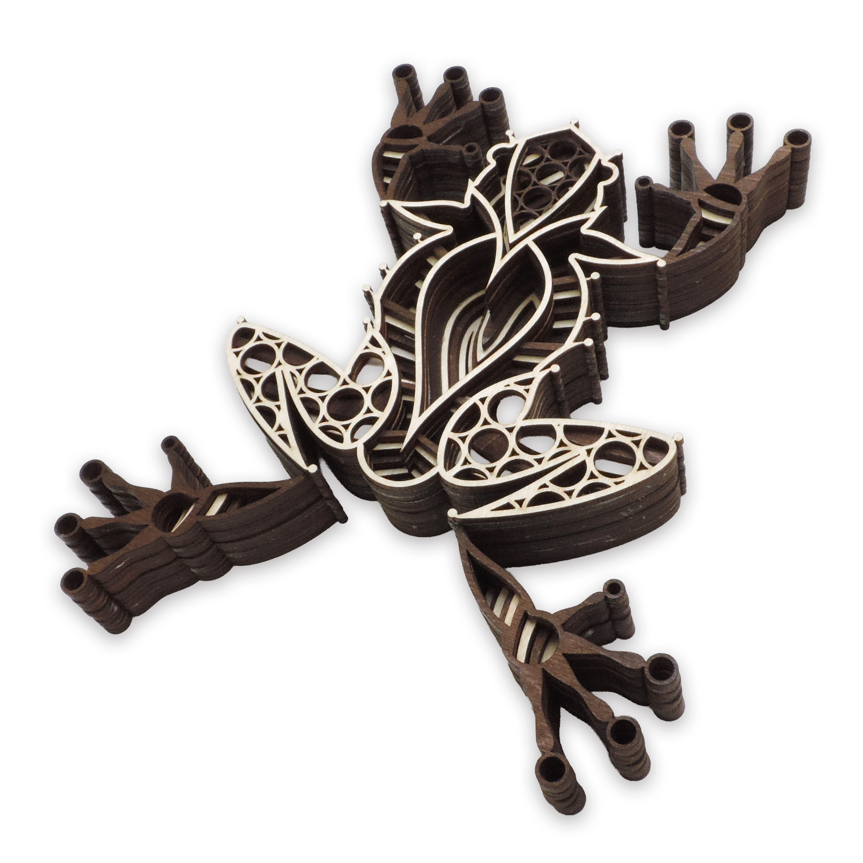 Multilayer 3D laser-cut leaping frog wall art, Baltic Birch Plywood