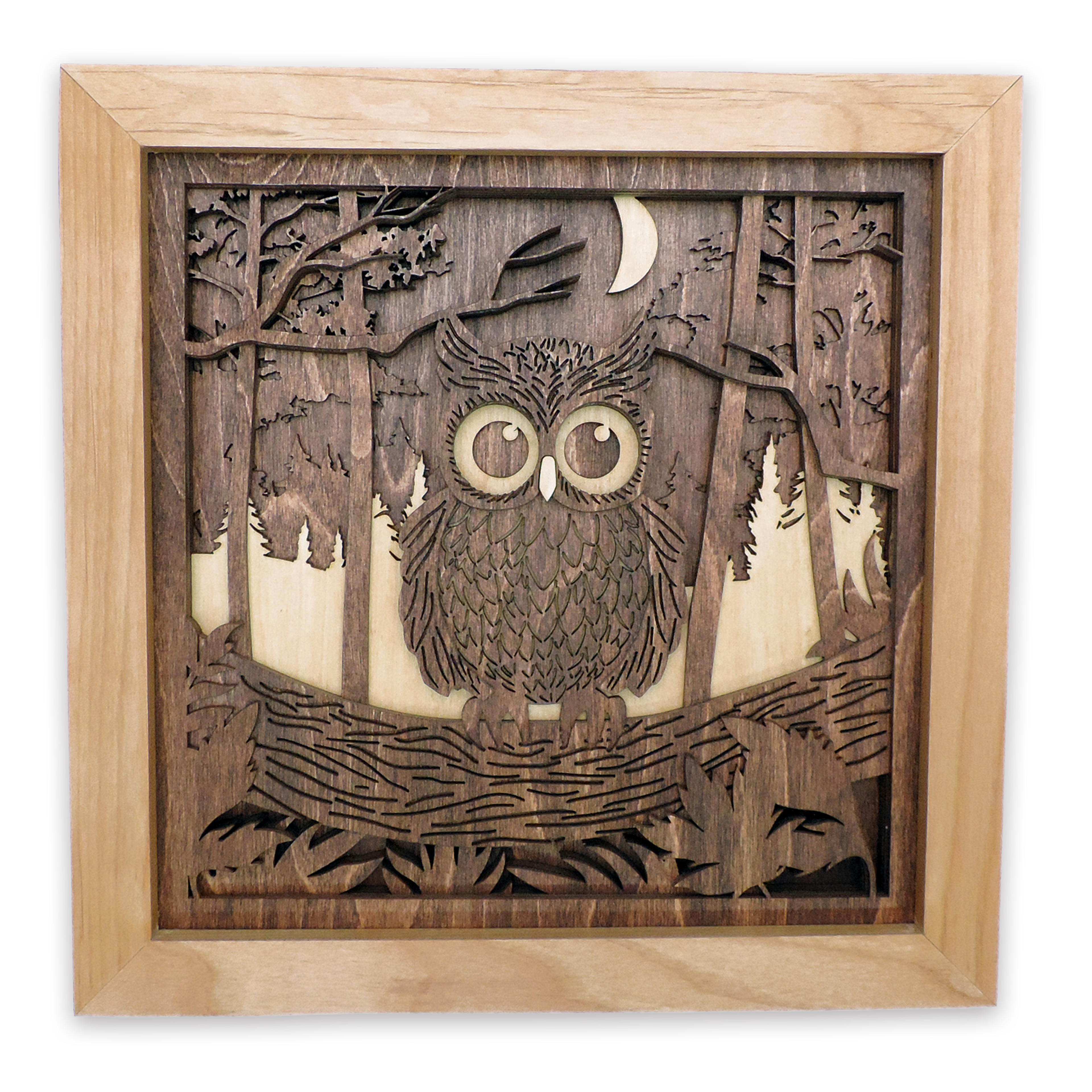 Multilayer 3D laser-cut baby owl wall art, Baltic Birch Plywood