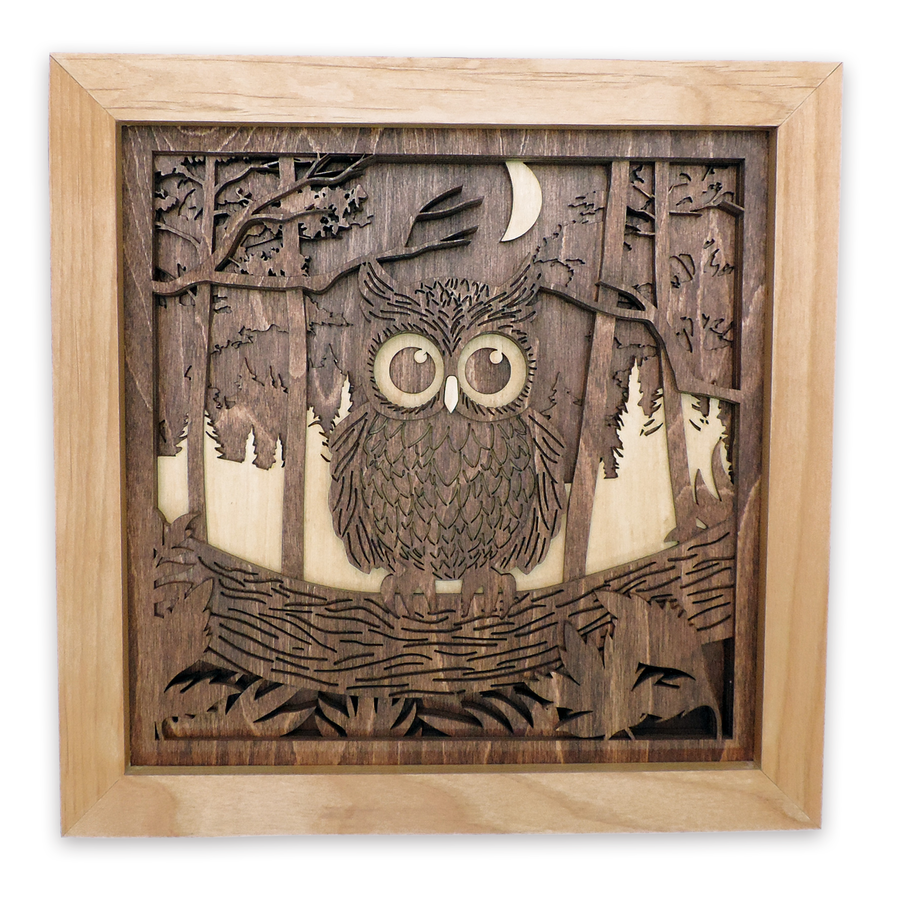 Multilayer 3D laser-cut baby owl wall art, Baltic Birch Plywood
