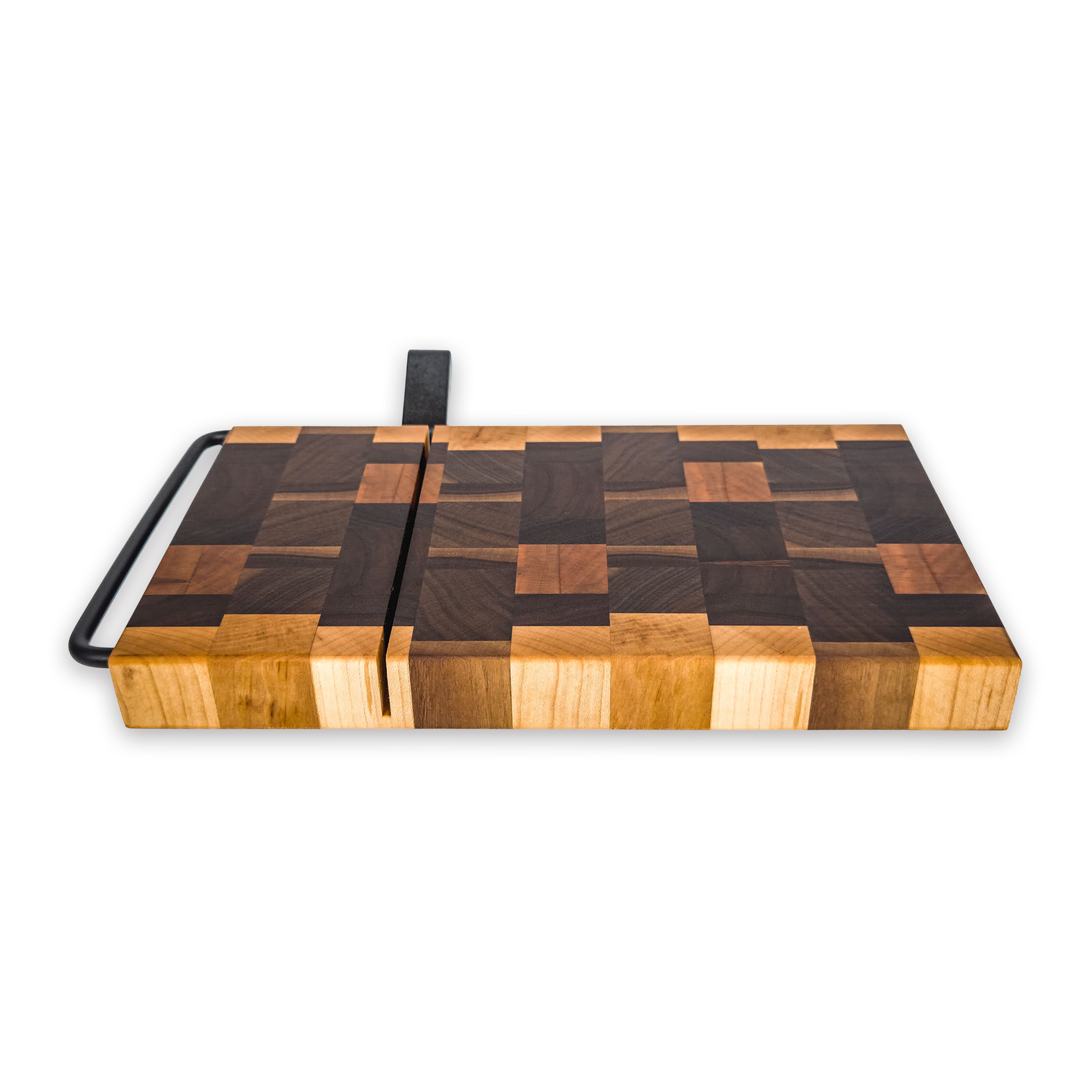 End grain maple, walnut, oak & cherry cheese slicer board with wire cutter, oiled hardwood — large, black (9.75 × 5.75 in)