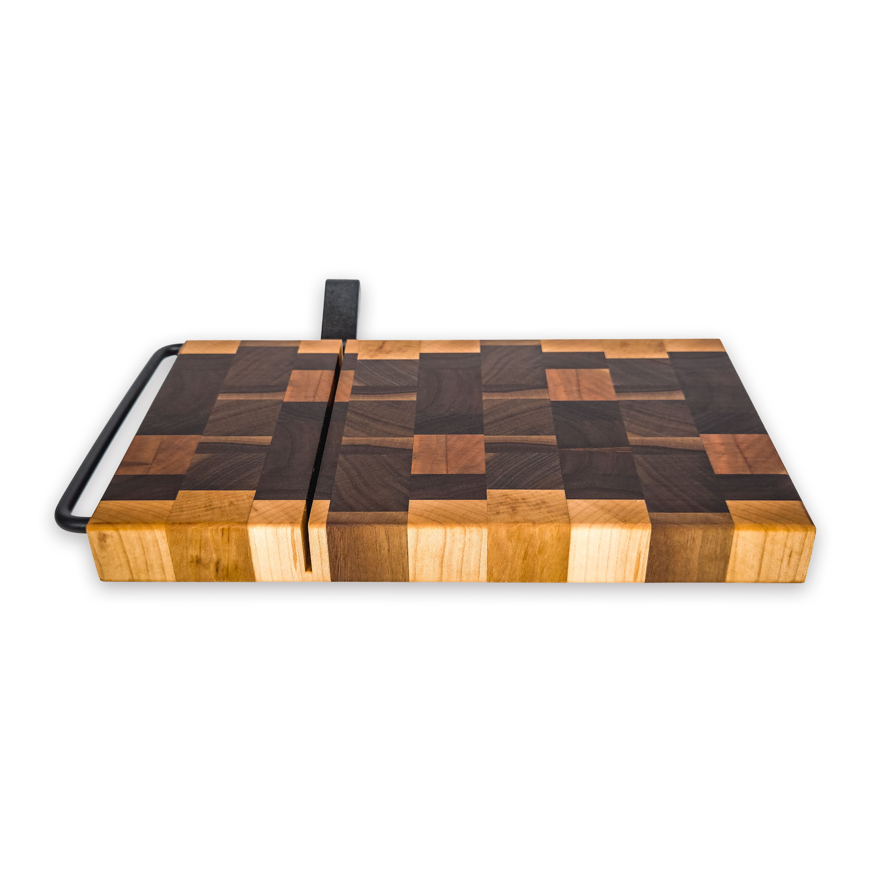 End grain maple, walnut, oak & cherry cheese slicer board with wire cutter, oiled hardwood — large, black (9.75 × 5.75 in)