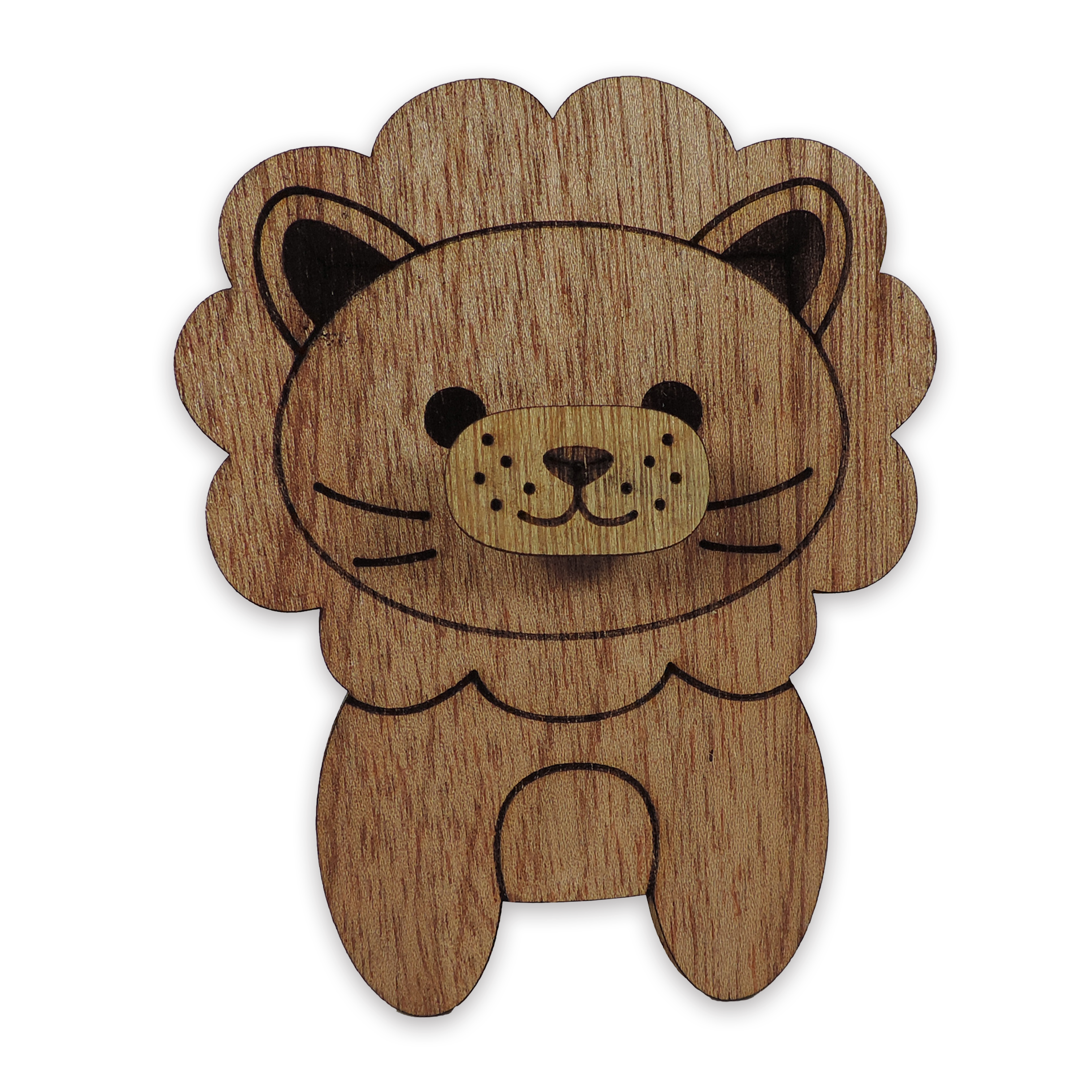 Laser-cut lion glasses holder, 5 mm plywood — cherry, blank (5 × 5 in)
