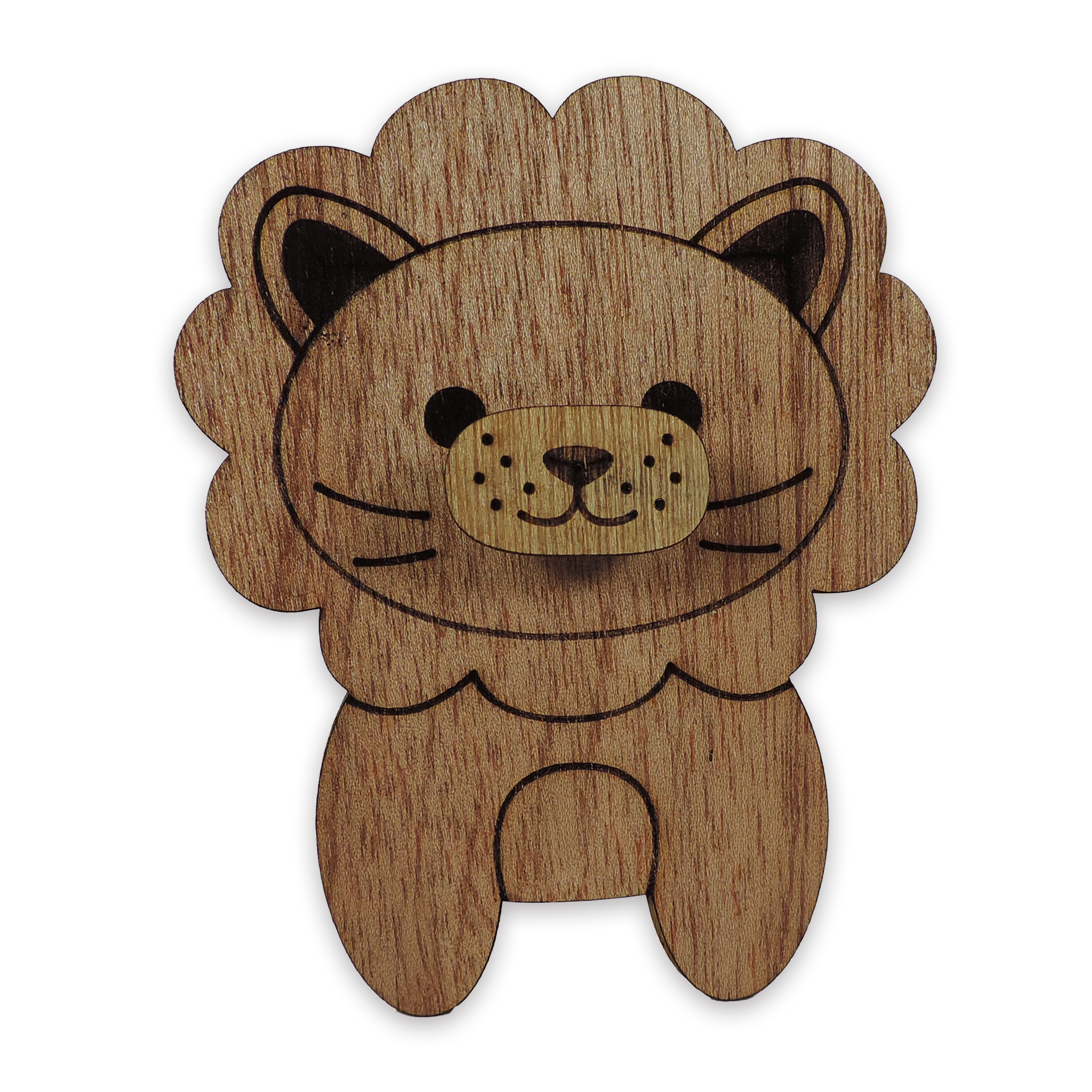 Laser-cut lion glasses holder, 5 mm plywood — cherry, blank (5 × 5 in)