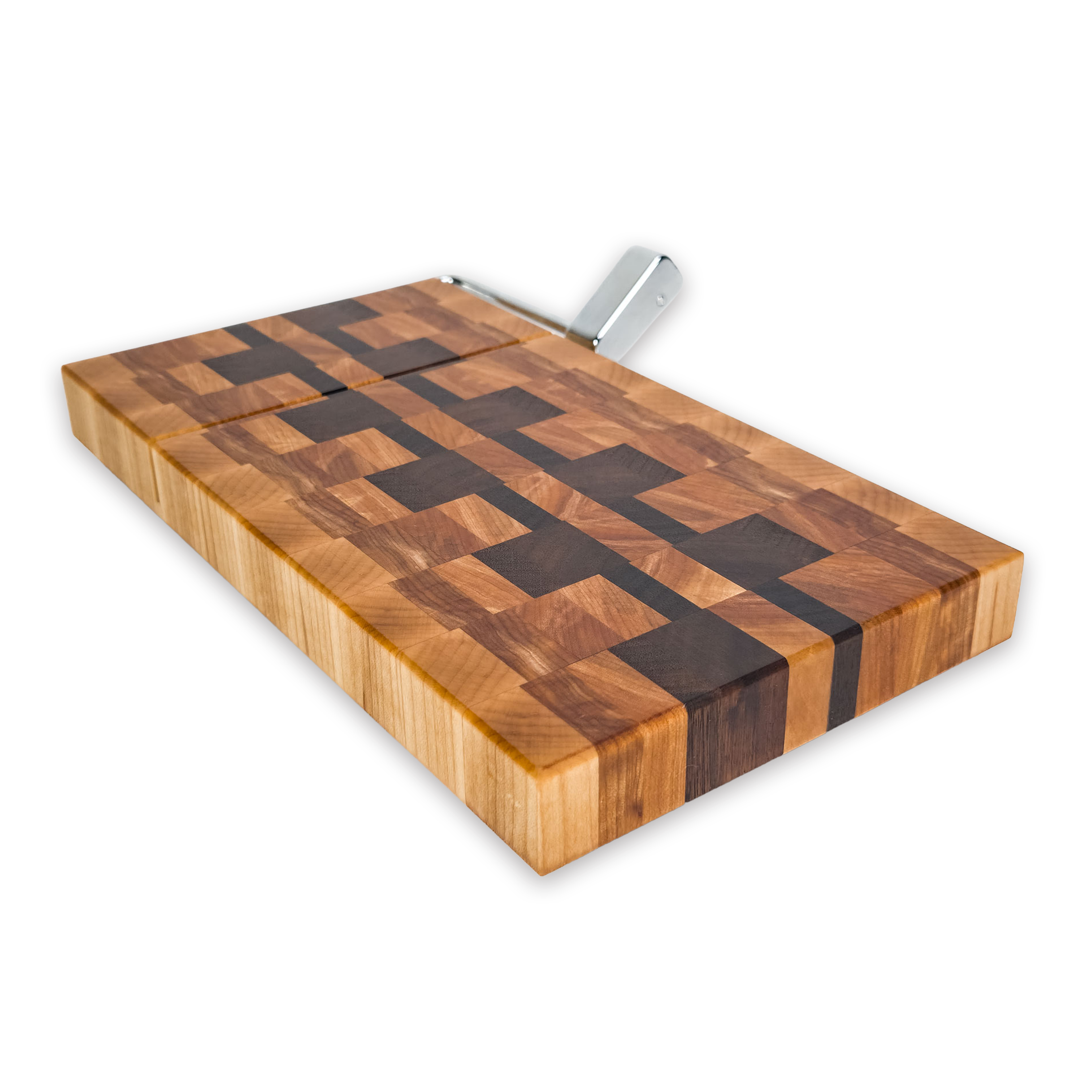 End grain maple, walnut & hickory cheese slicer board with wire cutter, oiled hardwood