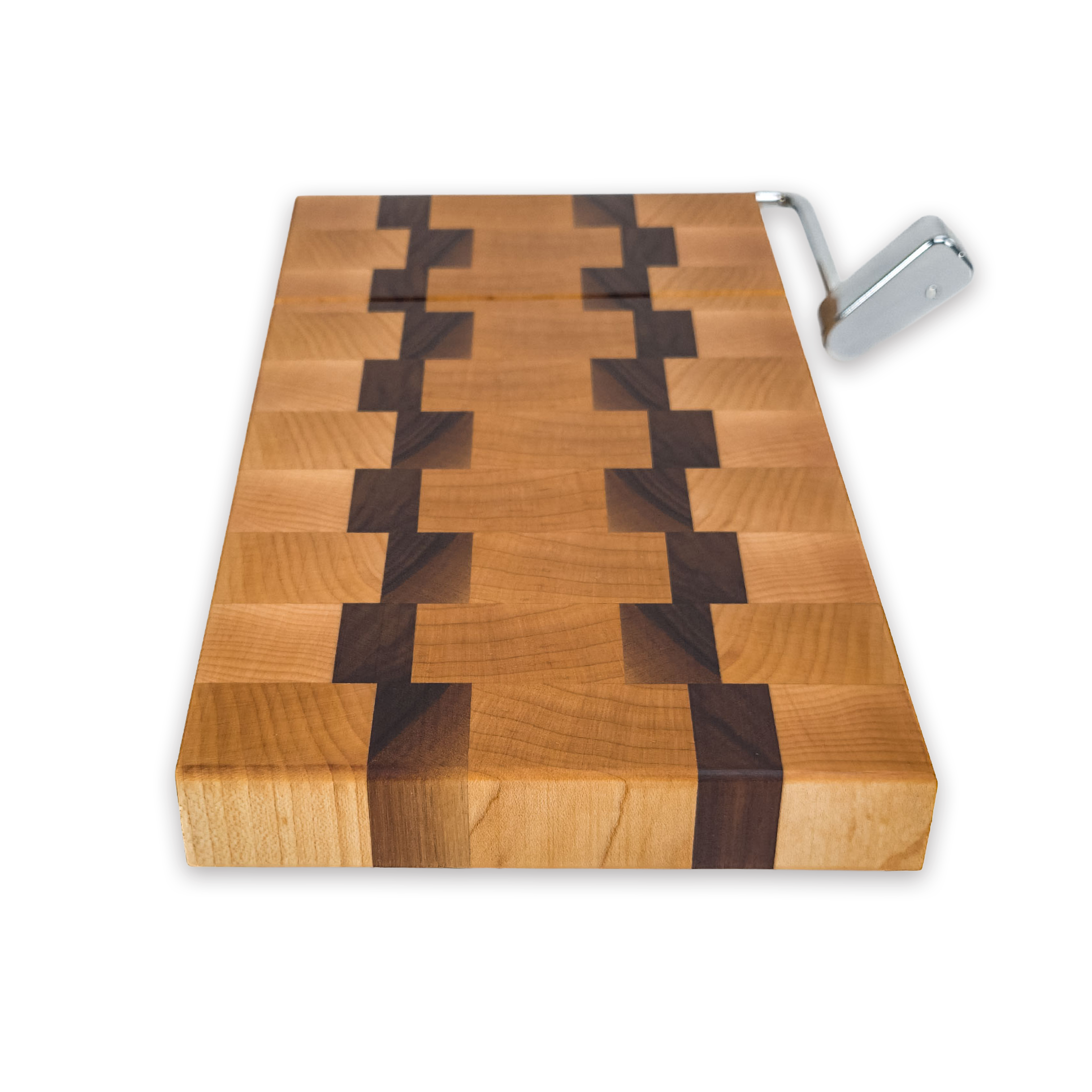End grain maple & walnut cheese slicer board with wire cutter, oiled hardwood