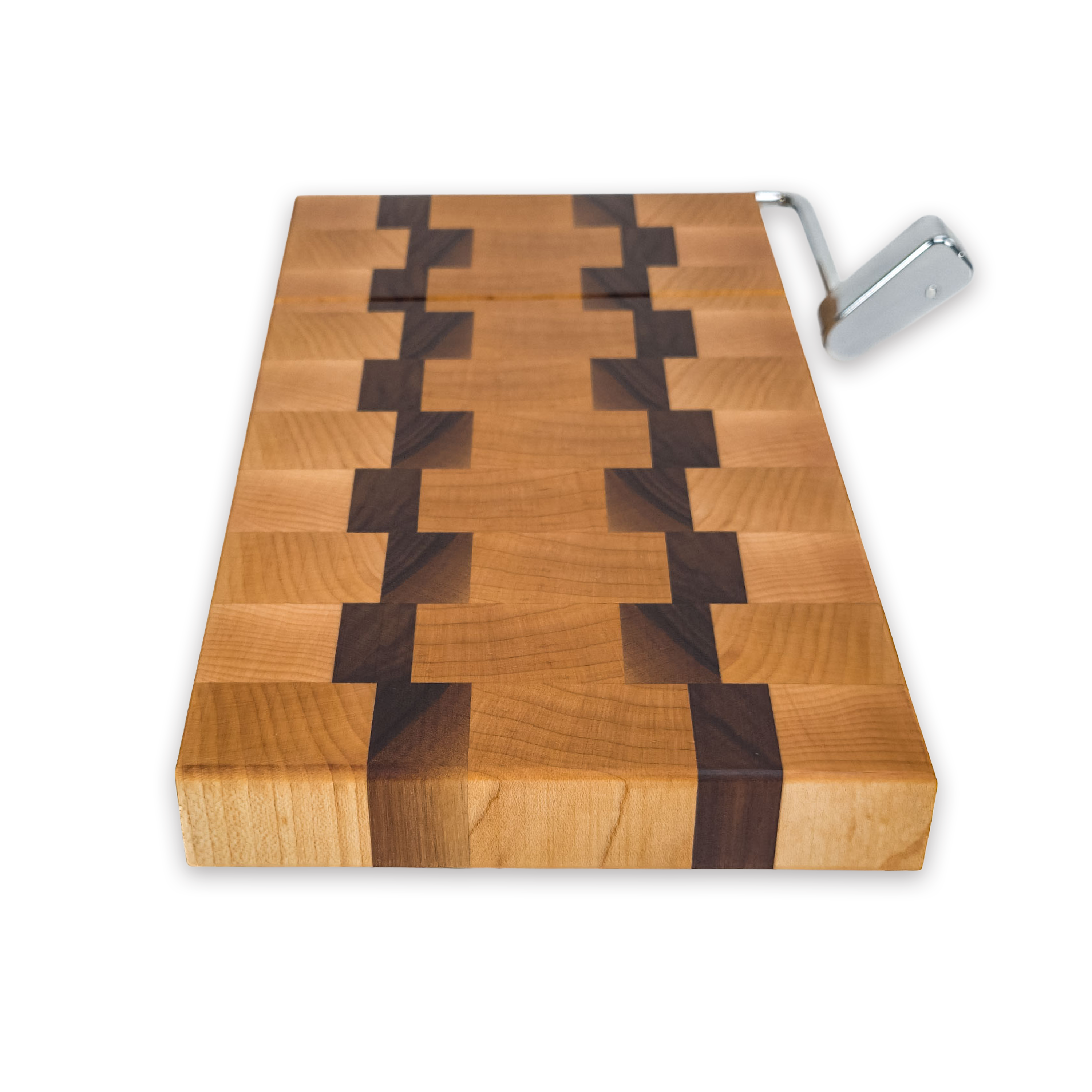 End grain maple & walnut cheese slicer board with wire cutter, oiled hardwood