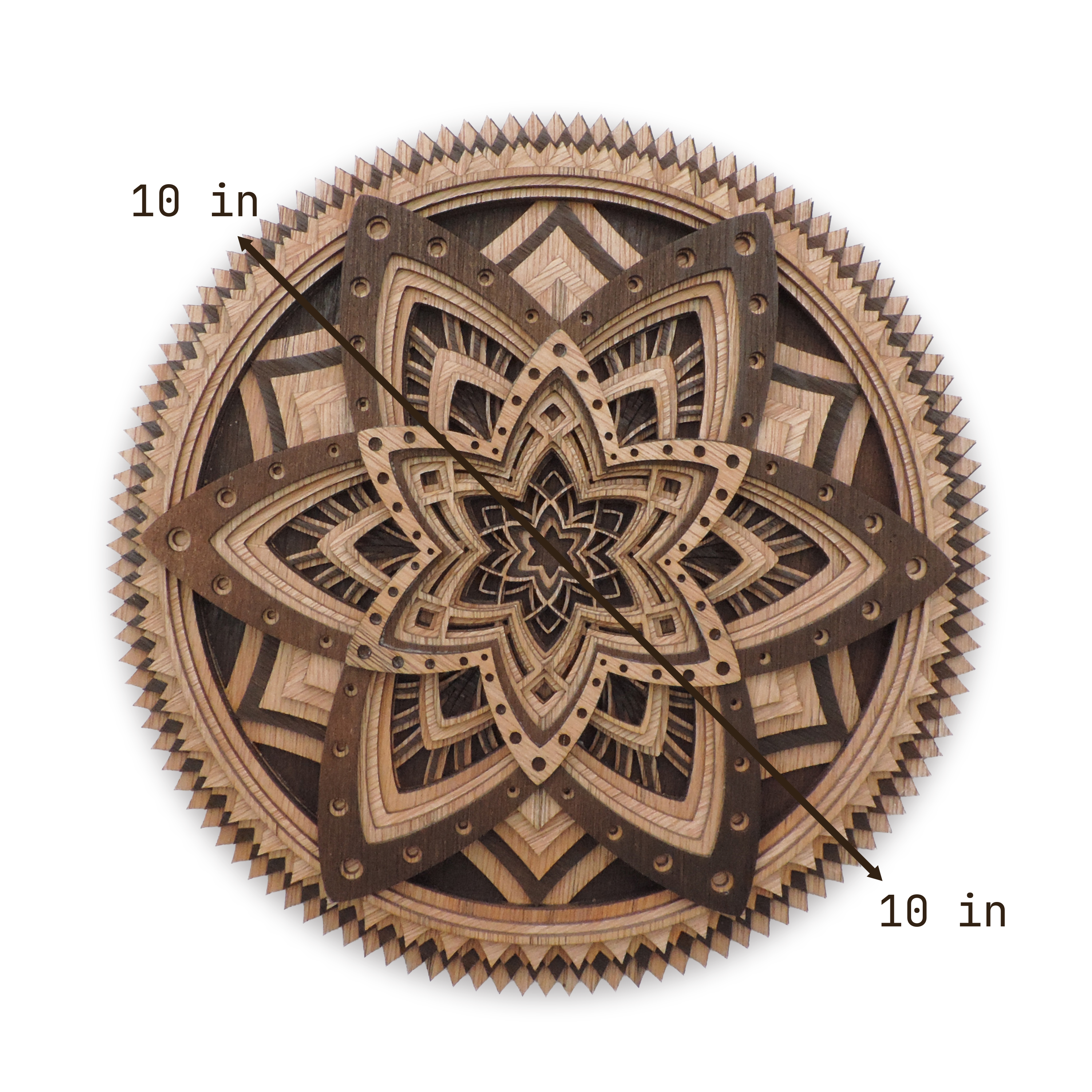 Multilayer 3D laser-cut mandala wall art, Baltic Birch Plywood