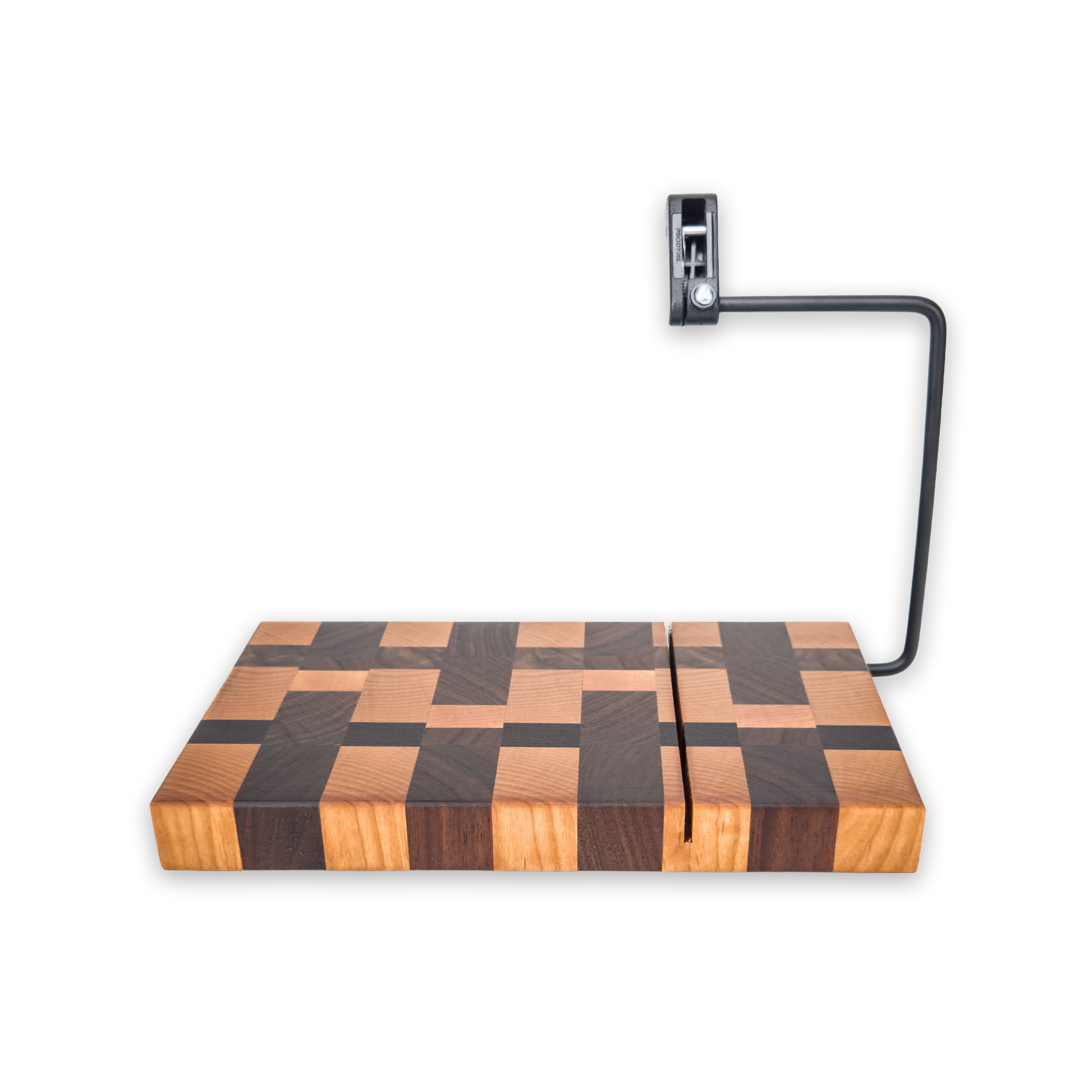 End grain maple & walnut cheese slicer board with wire cutter, oiled hardwood