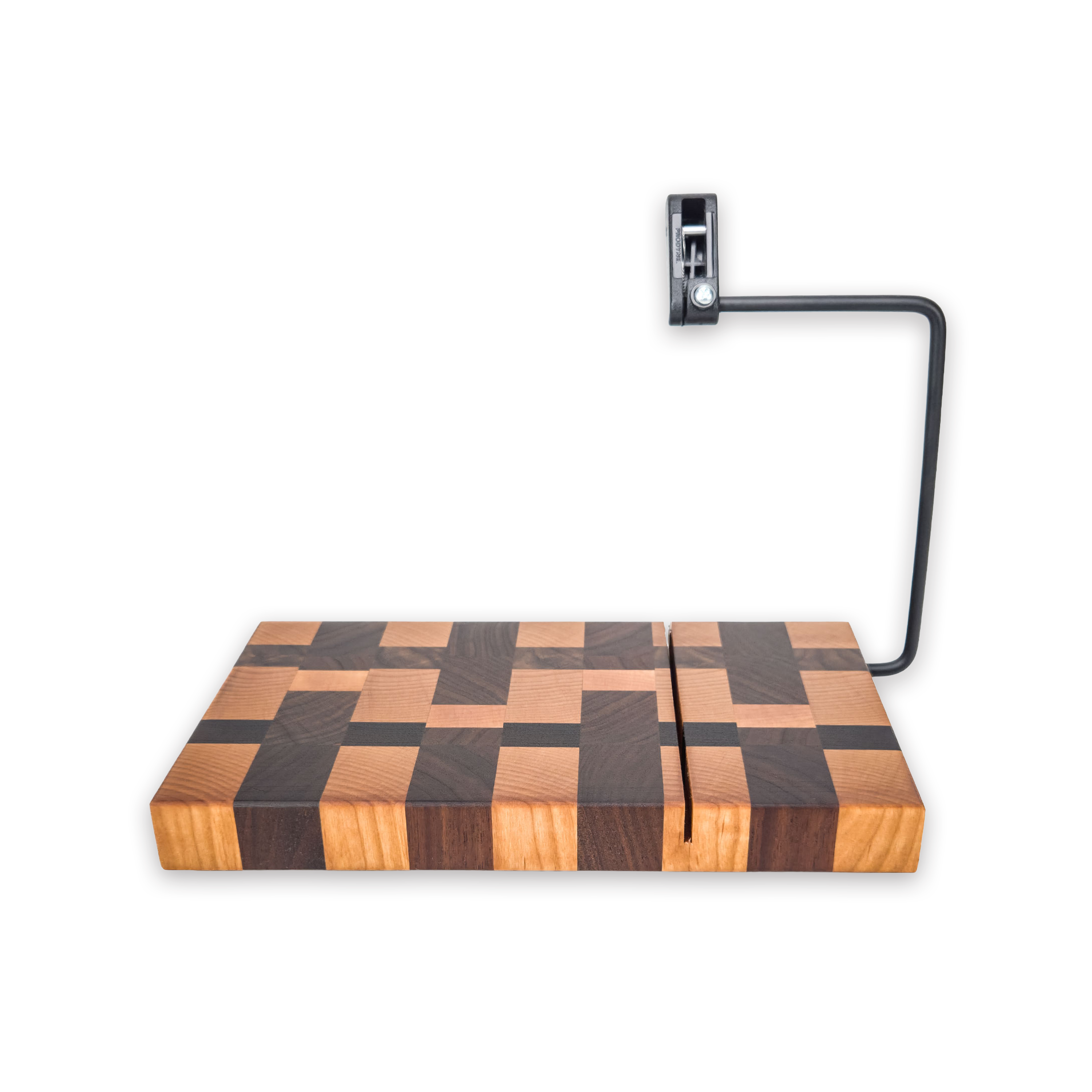 End grain maple & walnut cheese slicer board with wire cutter, oiled hardwood