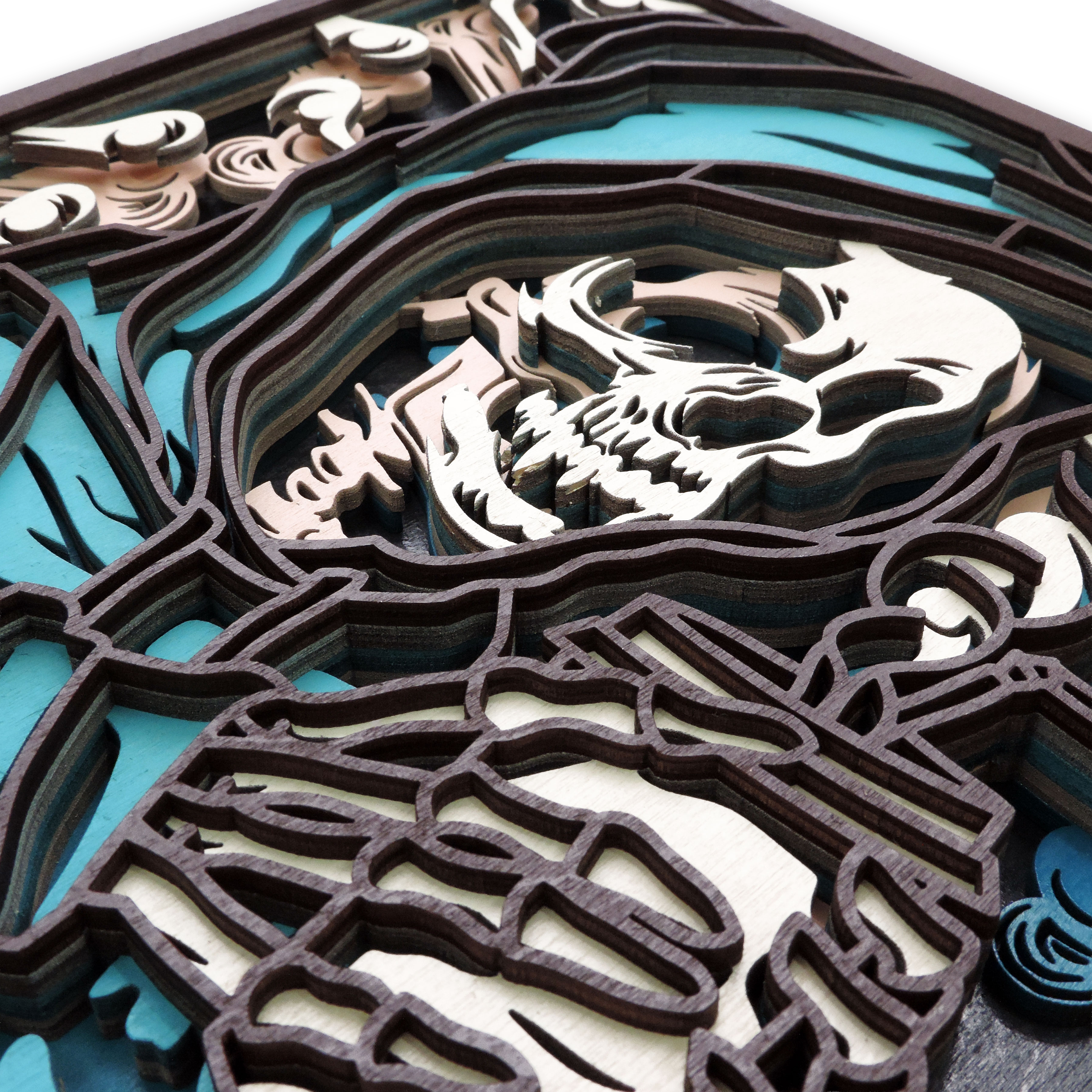 Multilayer 3D laser-cut coffee skeleton wall art, Baltic Birch Plywood