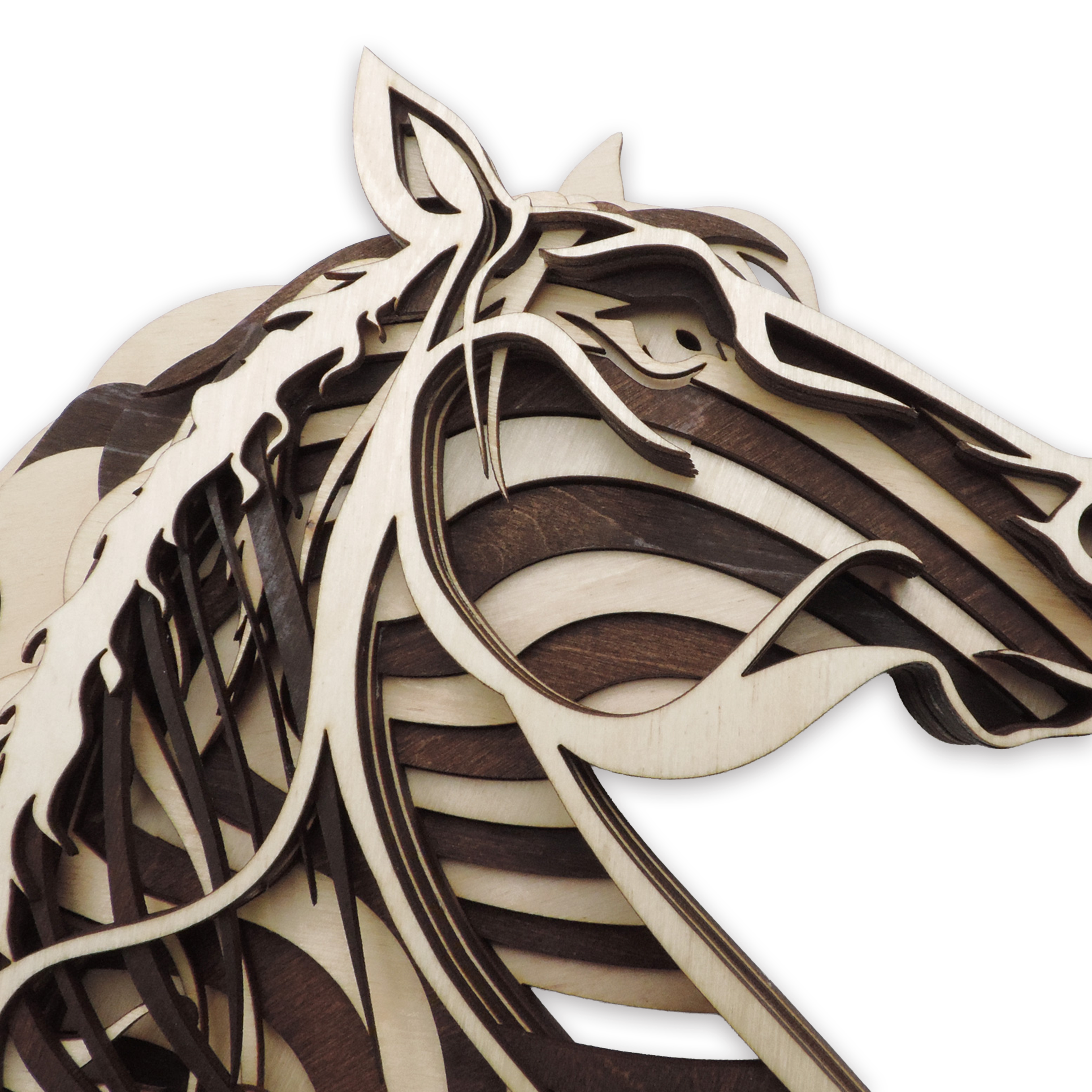 Multilayer 3D laser-cut mustang horse wall art, Baltic Birch Plywood