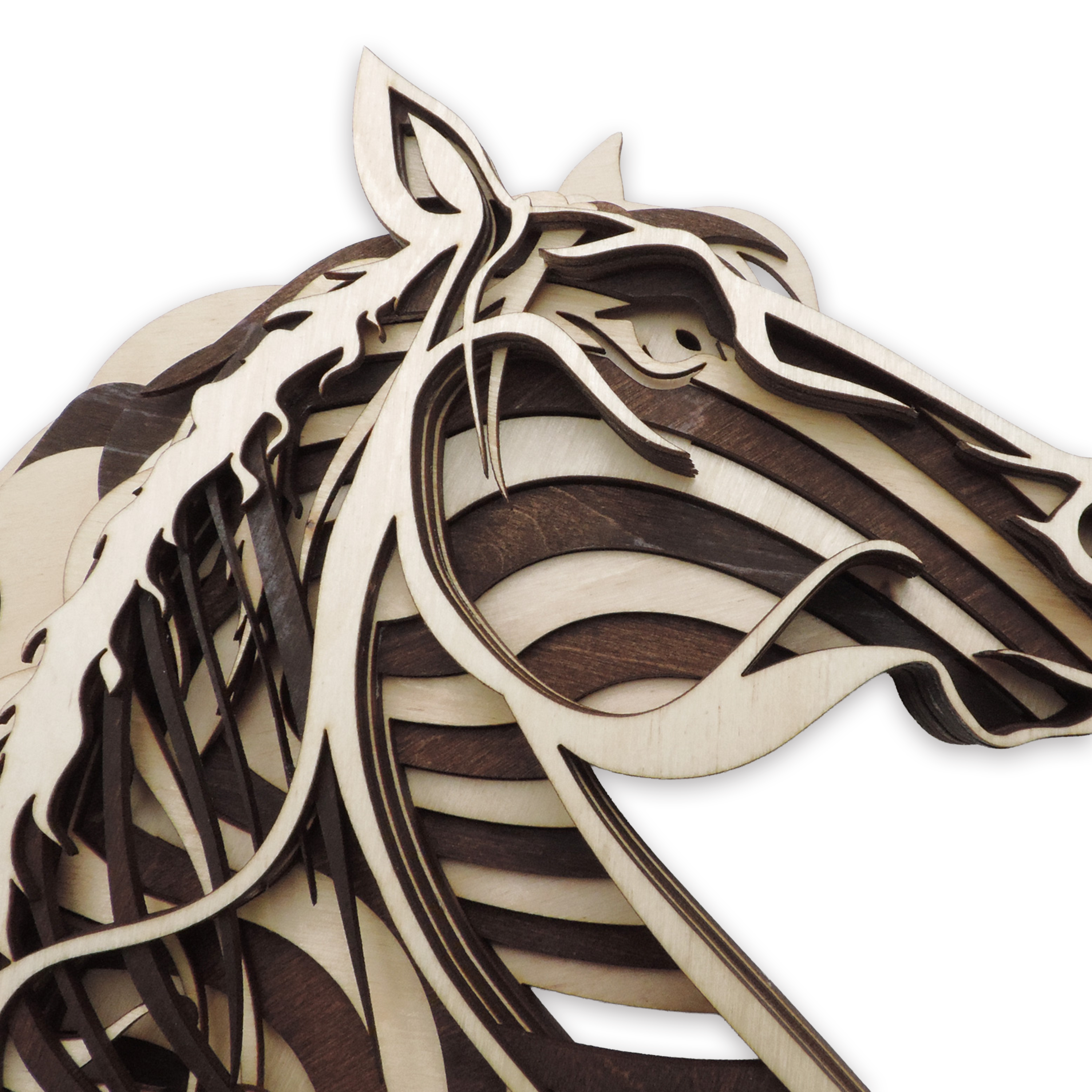 Multilayer 3D laser-cut mustang horse wall art, Baltic Birch Plywood