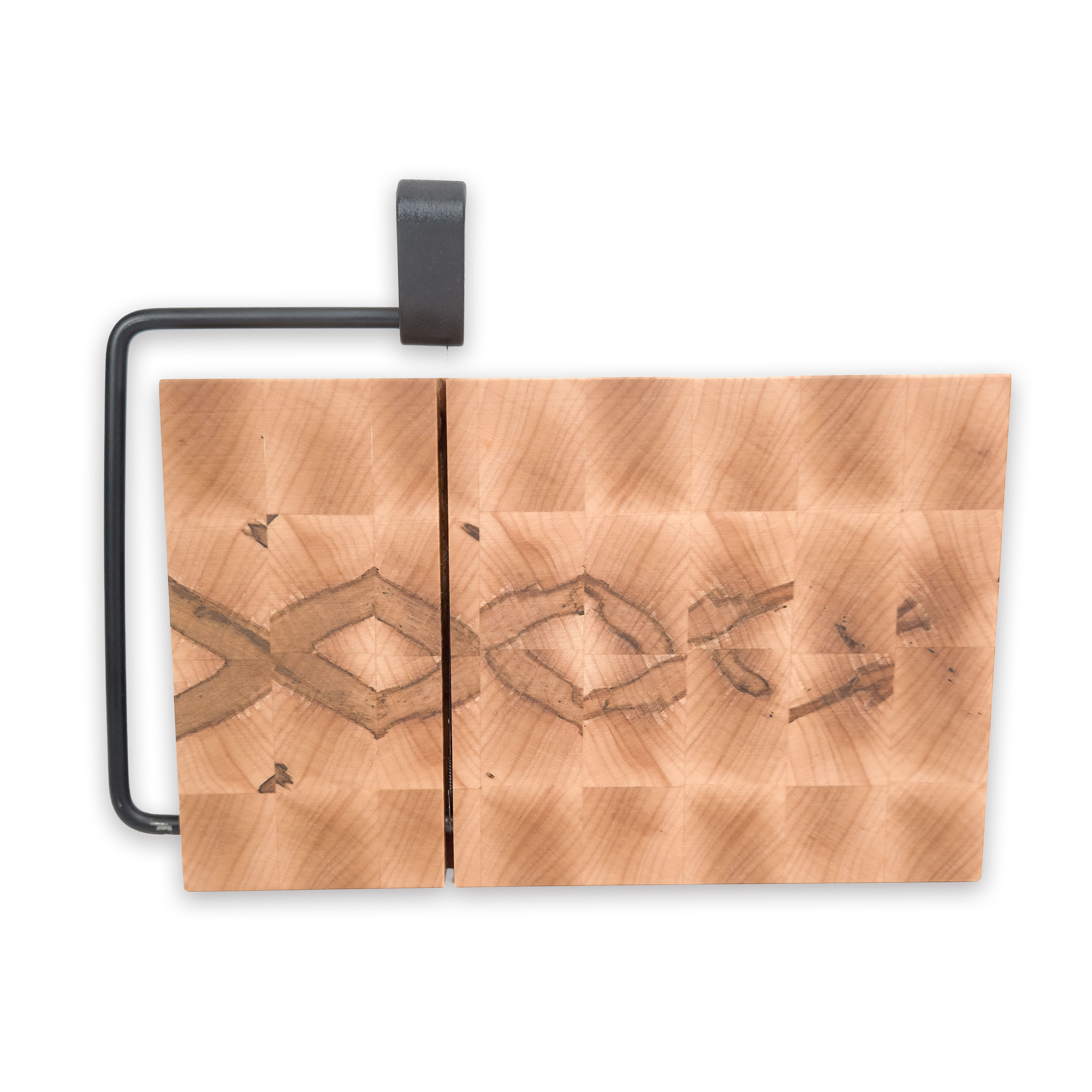 End grain spalted maple cheese slicer board with wire cutter, oiled hardwood