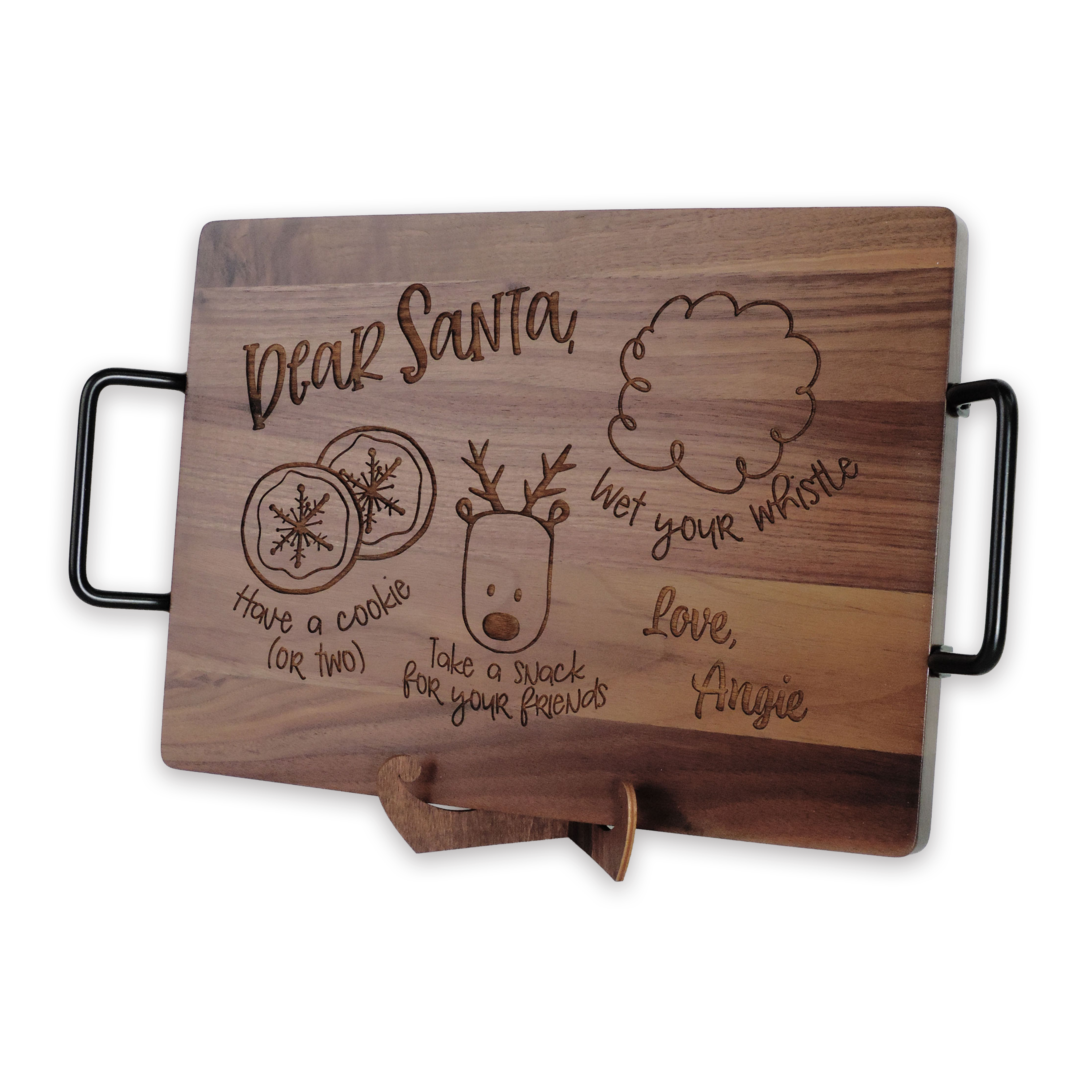 Custom engraved Santa serving tray, walnut