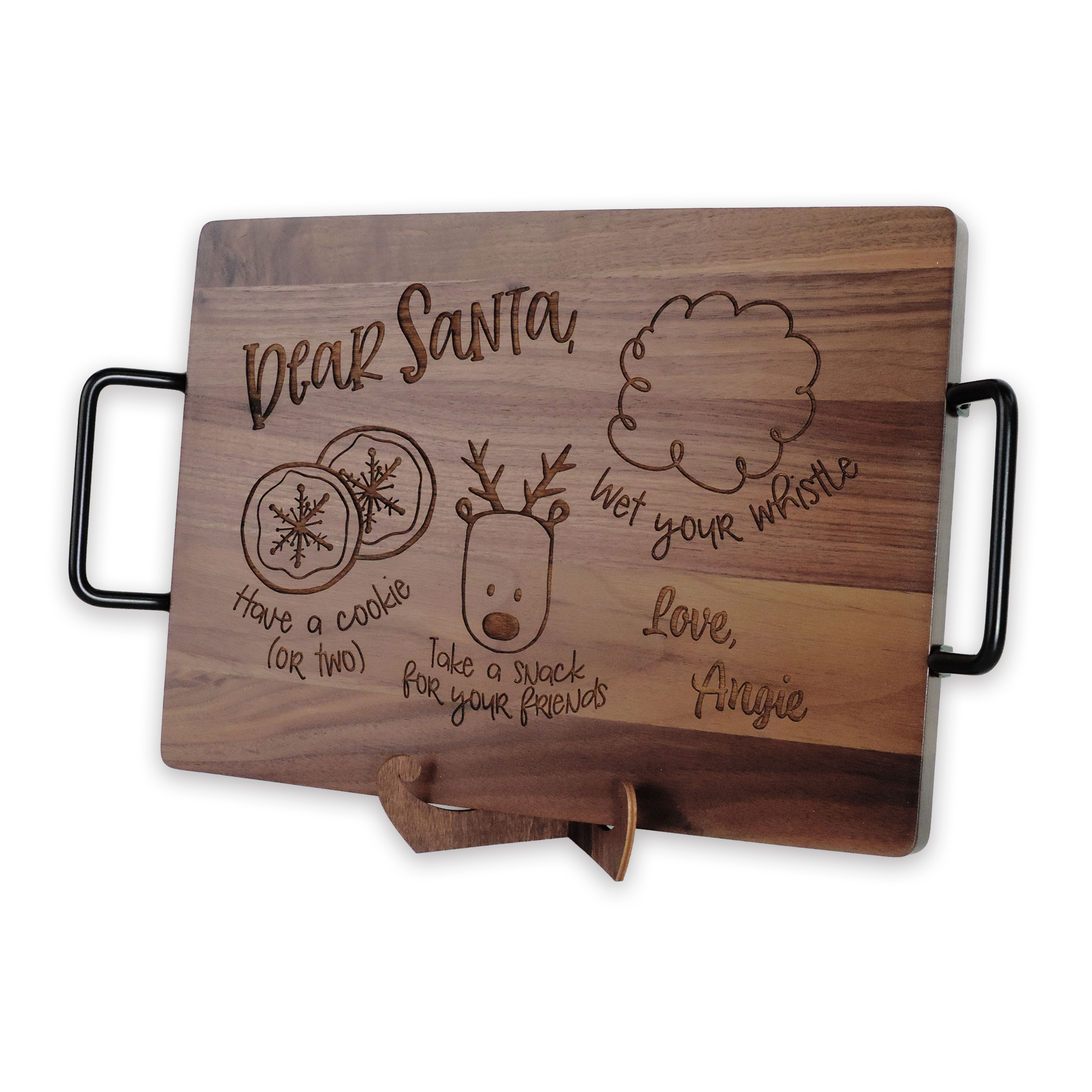 Custom engraved Santa serving tray, walnut