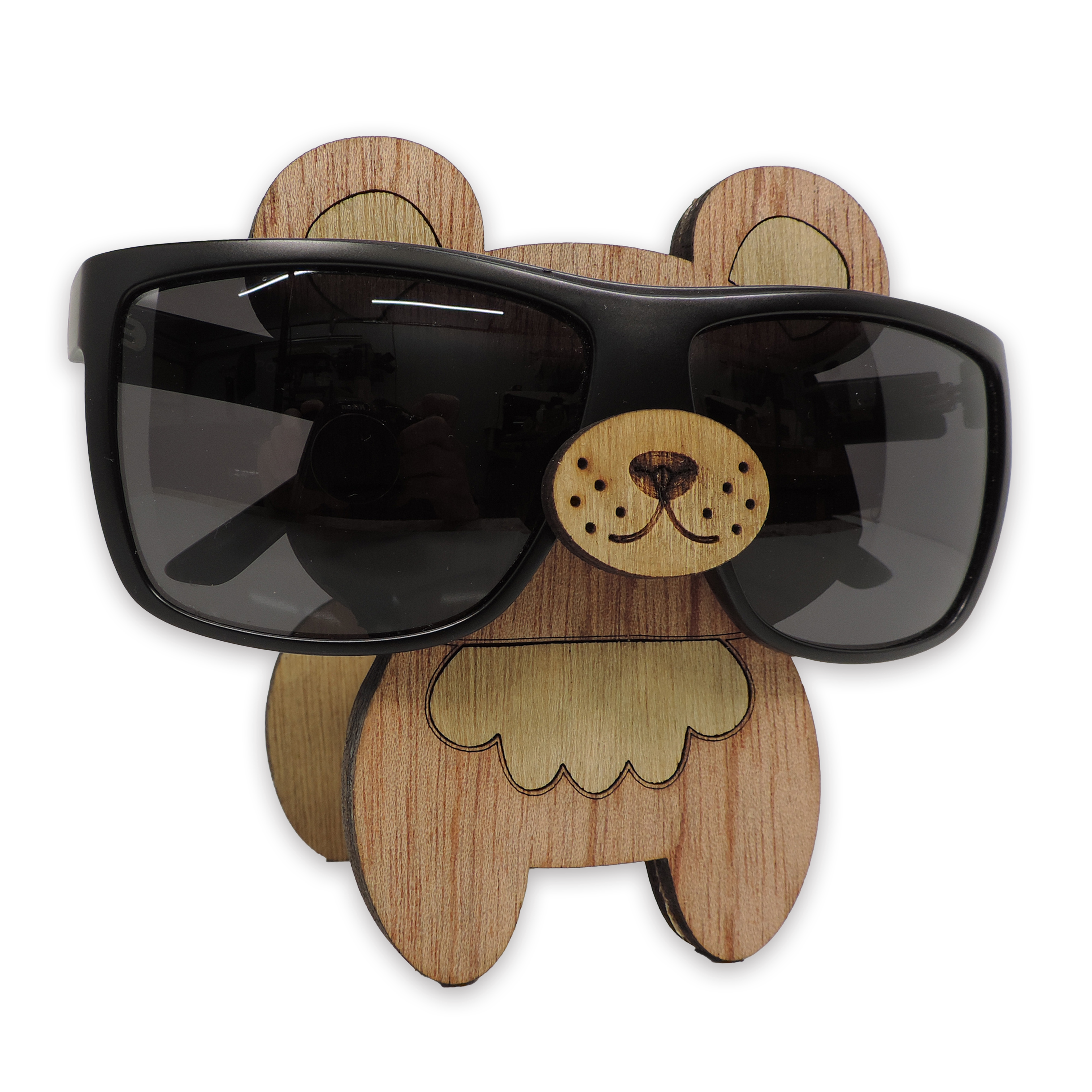 Laser-cut mouse glasses holder, 5 mm plywood — cherry, blank (3.5 × 5 in)