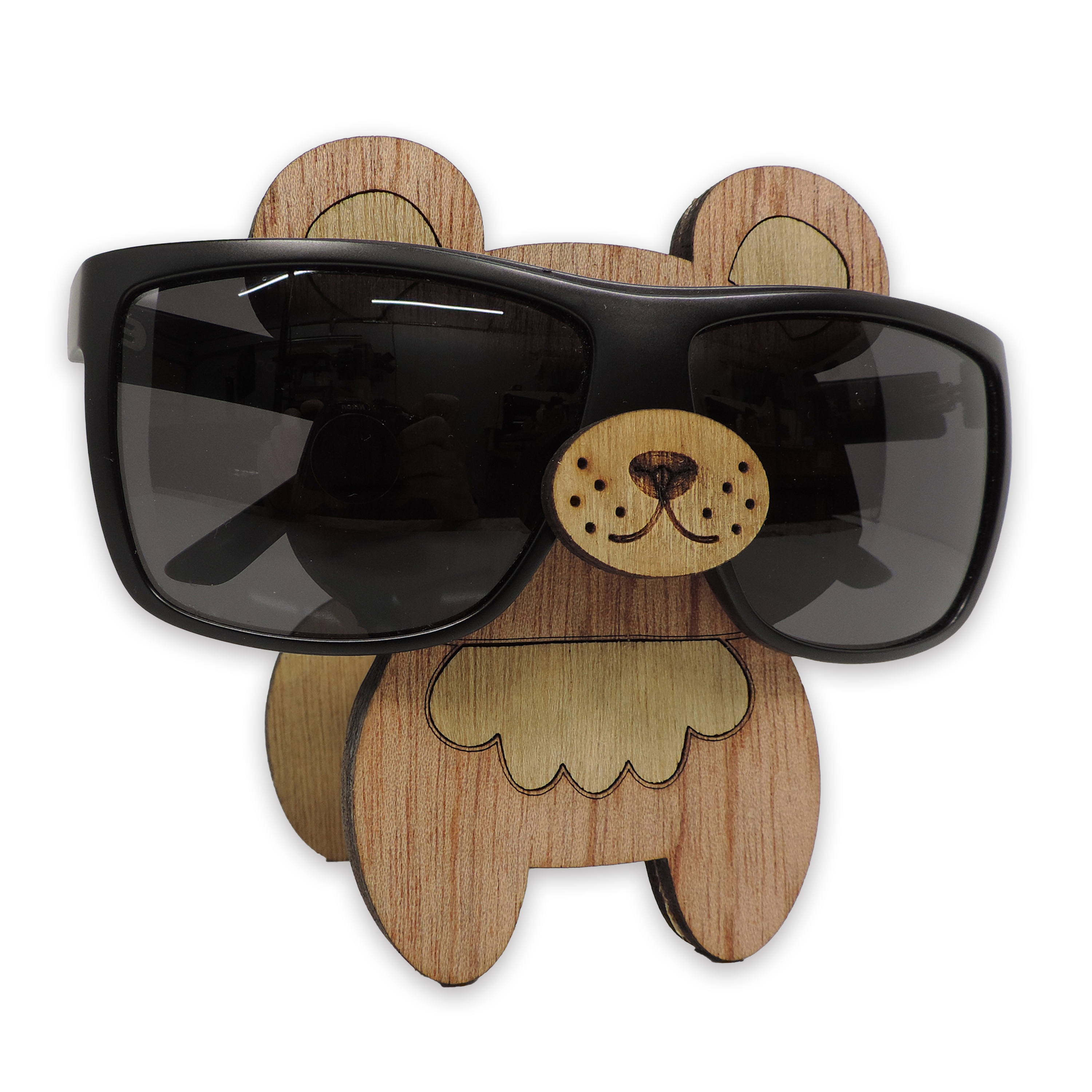 Laser-cut mouse glasses holder, 5 mm plywood — cherry, blank (3.5 × 5 in)