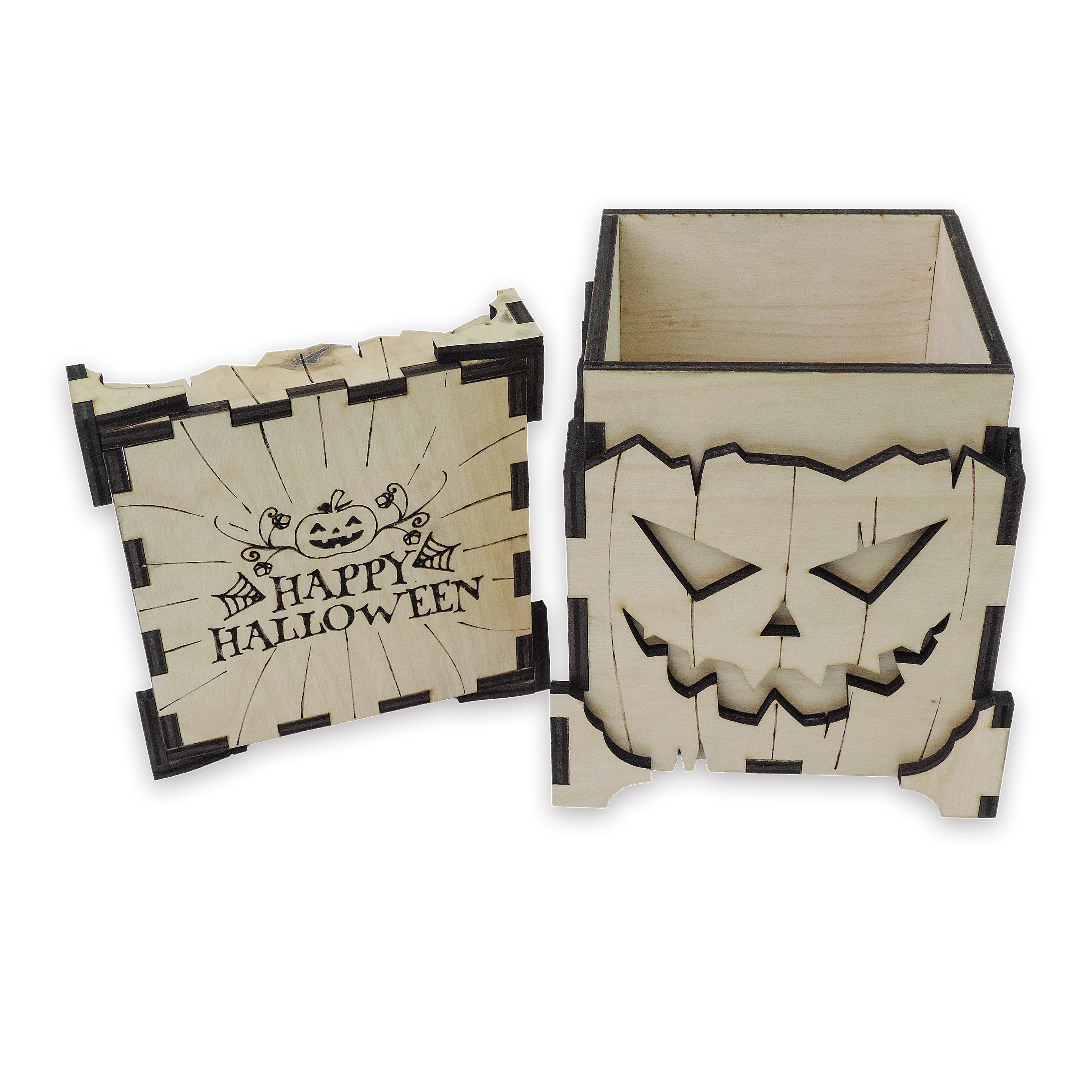 Laser-cut pumpkin candy holder, ¼ in cabinet-grade plywood