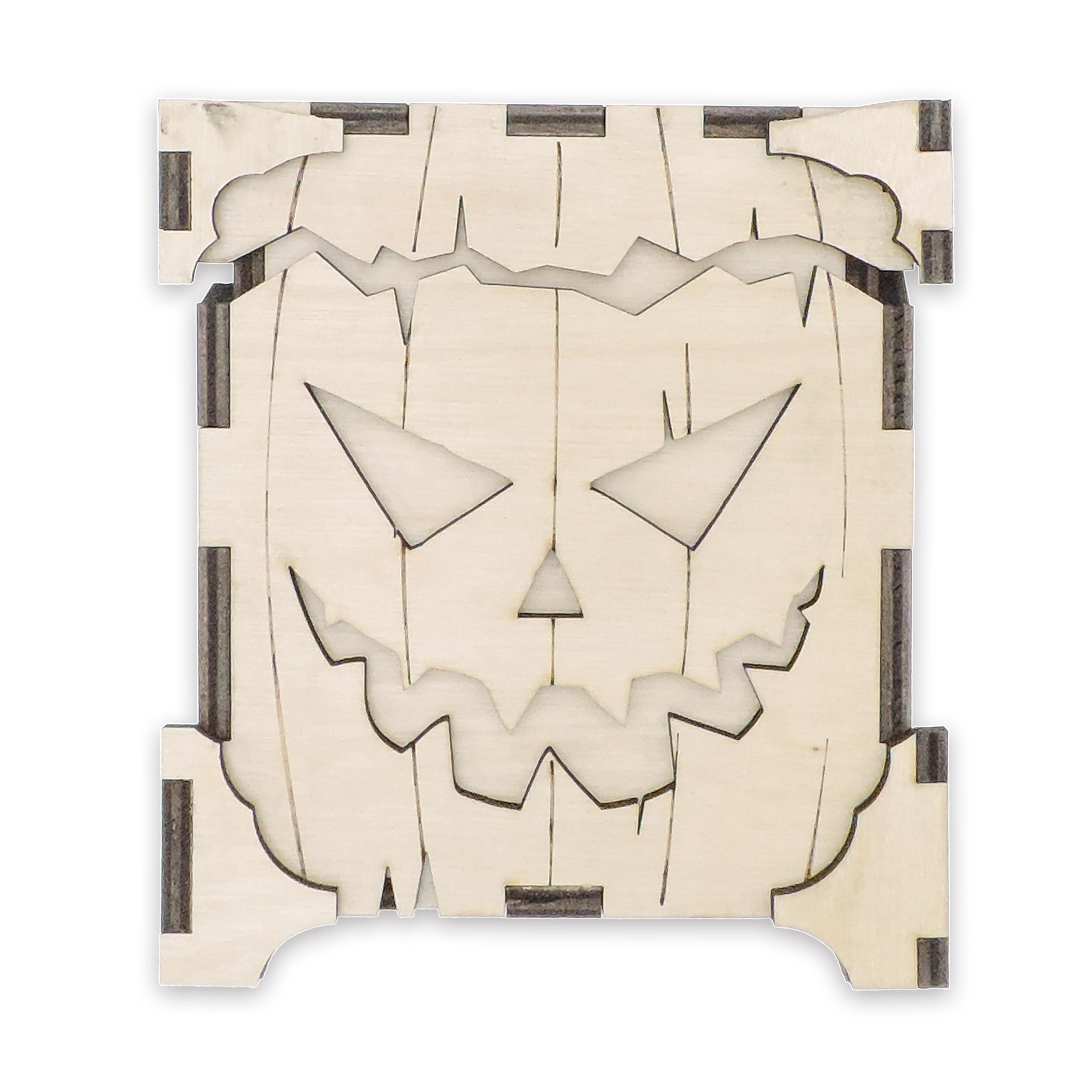 Laser-cut pumpkin candy holder, ¼ in cabinet-grade plywood