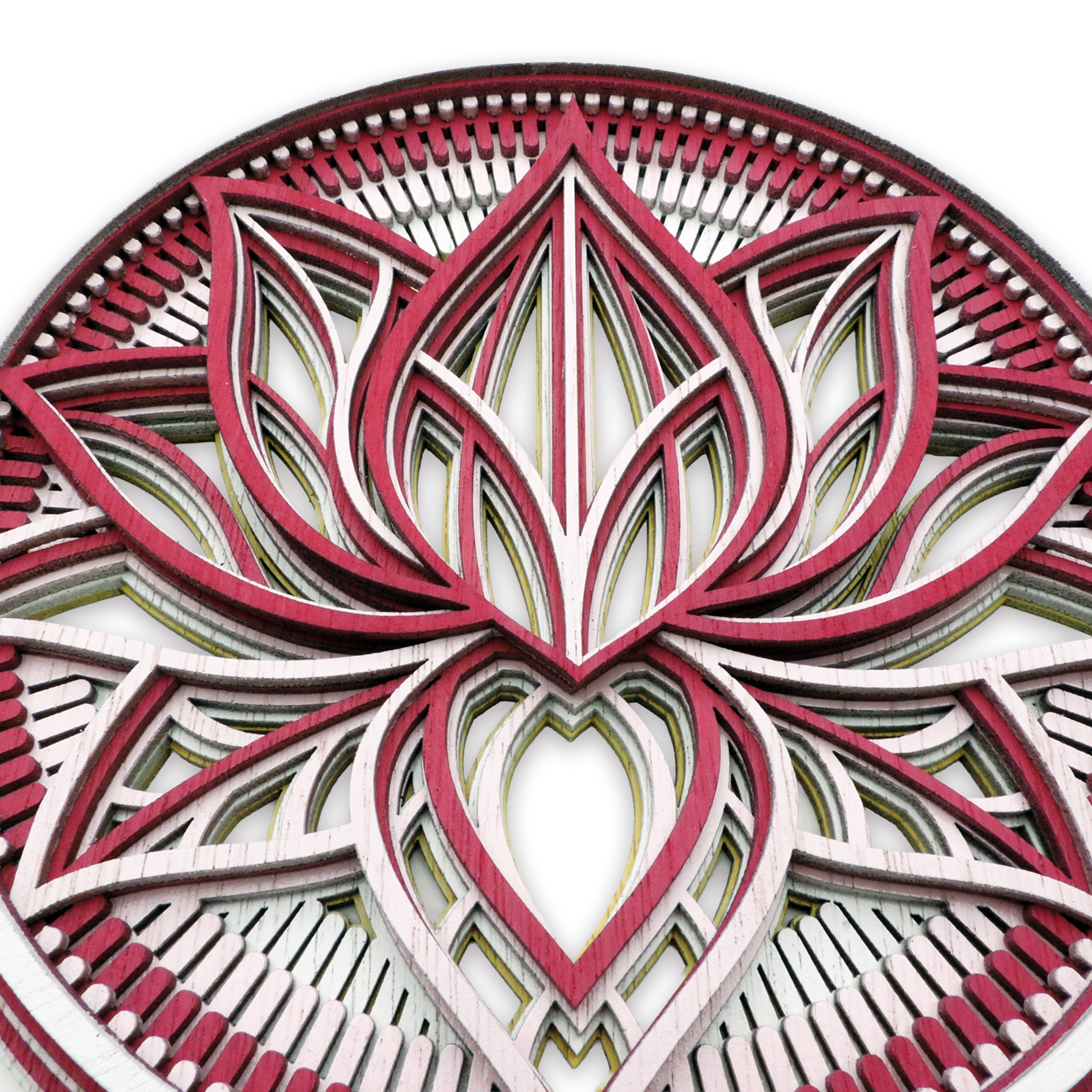 Multilayer 3D laser-cut lotus mandala wall art, Baltic Birch Plywood